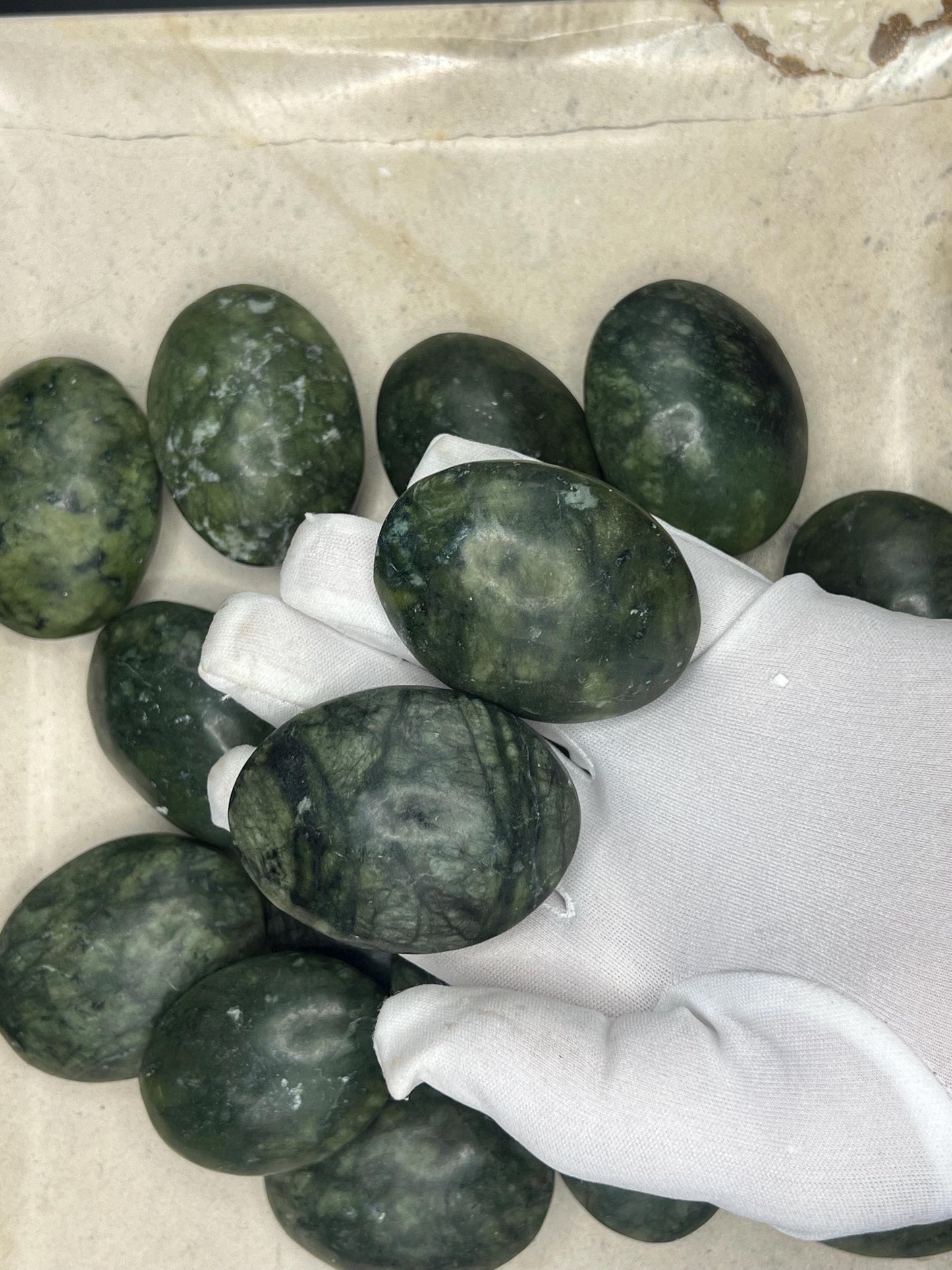 Nephrite Serpentine Jade Natural Palm Stone Smooth Polished Carved Crystal Distraction Home Decor Worry Stress Relief Anxiety Gift Christmas