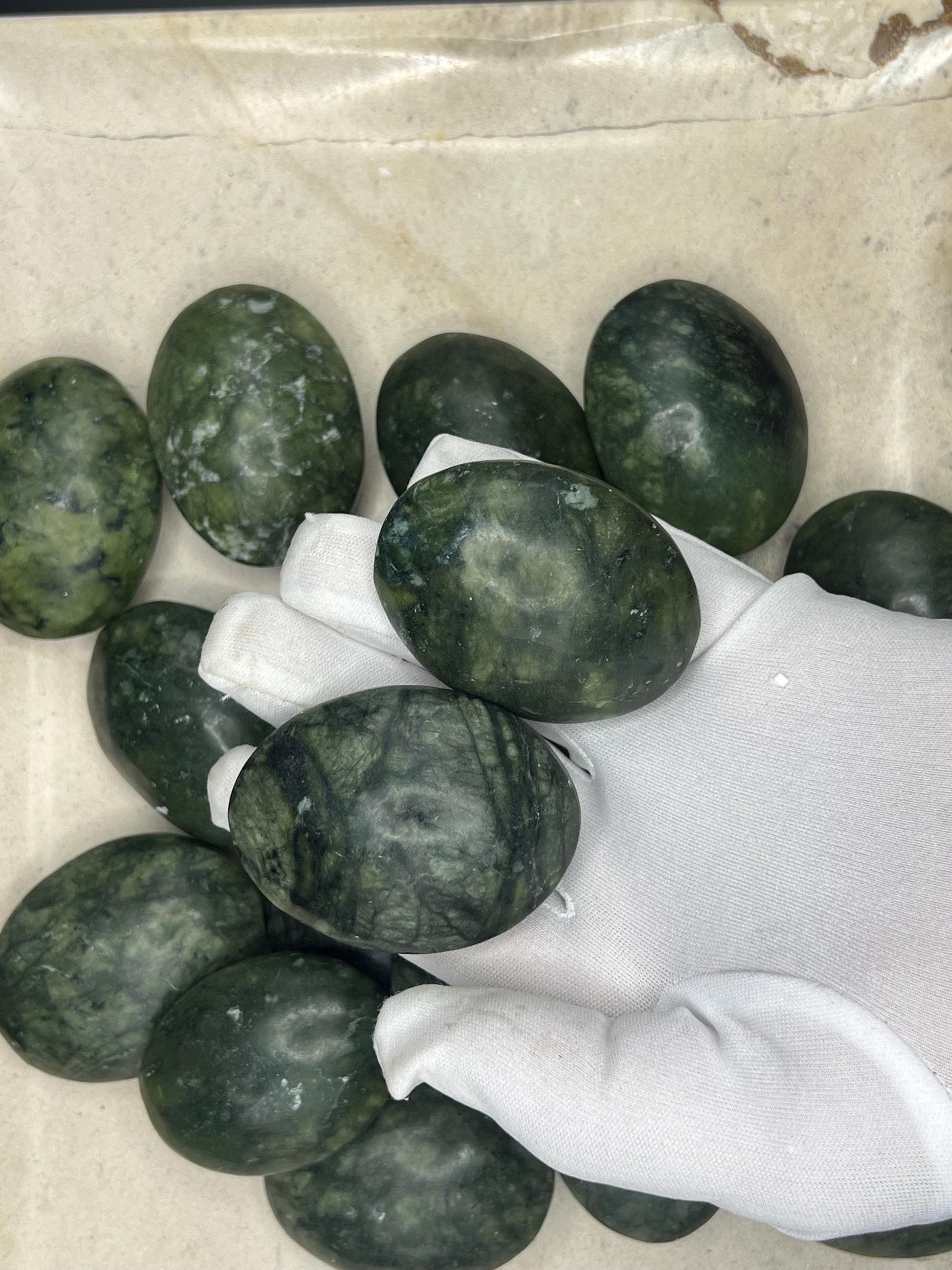 Nephrite Serpentine Jade Natural Palm Stone Smooth Polished Carved Crystal Distraction Home Decor Worry Stress Relief Anxiety Gift Christmas