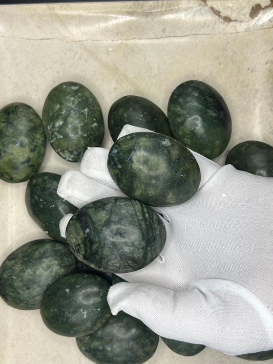 Nephrite Serpentine Jade Natural Palm Stone Smooth Polished Carved Crystal Distraction Home Decor Worry Stress Relief Anxiety Gift Christmas
