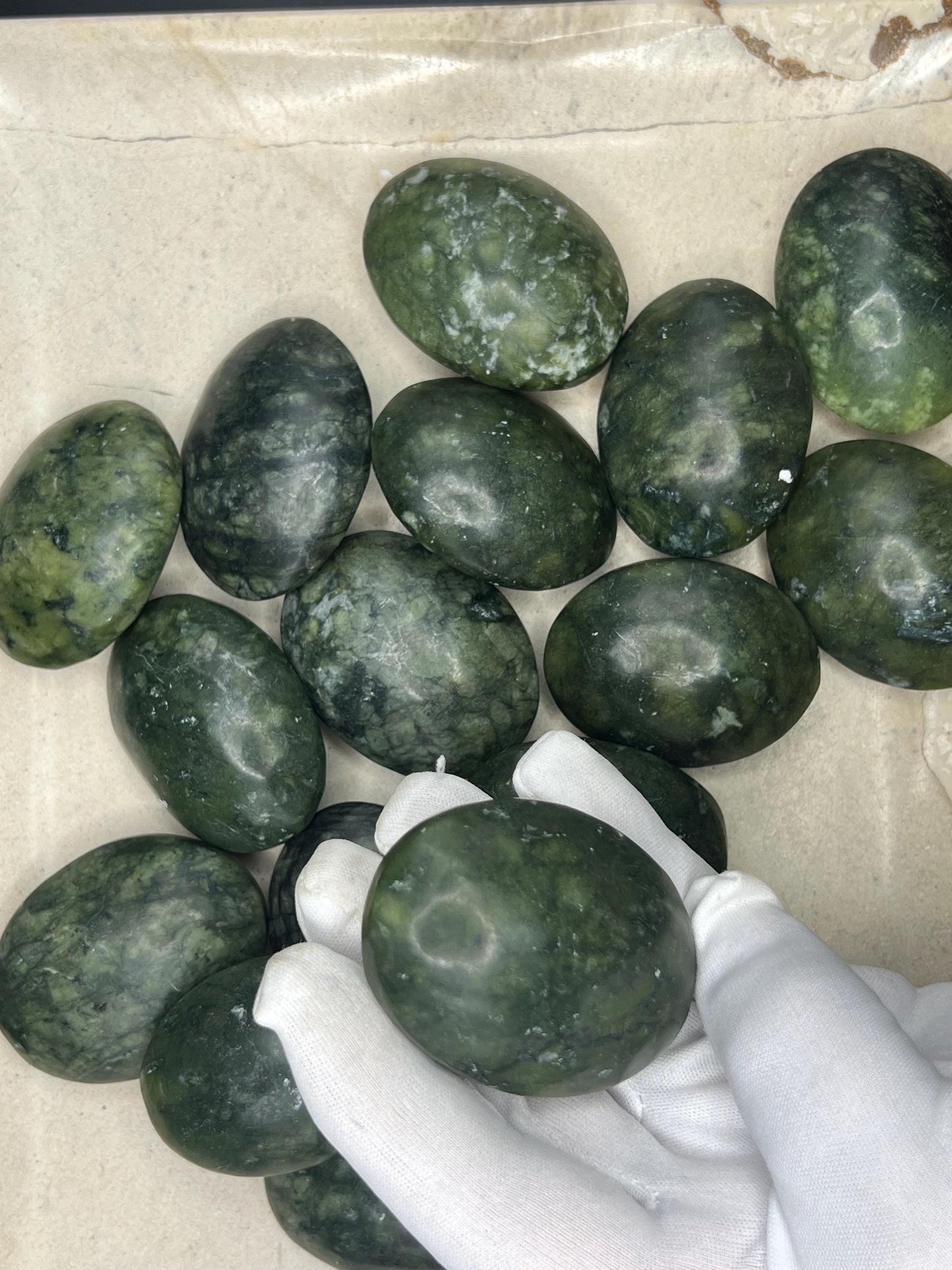 Nephrite Serpentine Jade Natural Palm Stone Smooth Polished Carved Crystal Distraction Home Decor Worry Stress Relief Anxiety Gift Christmas