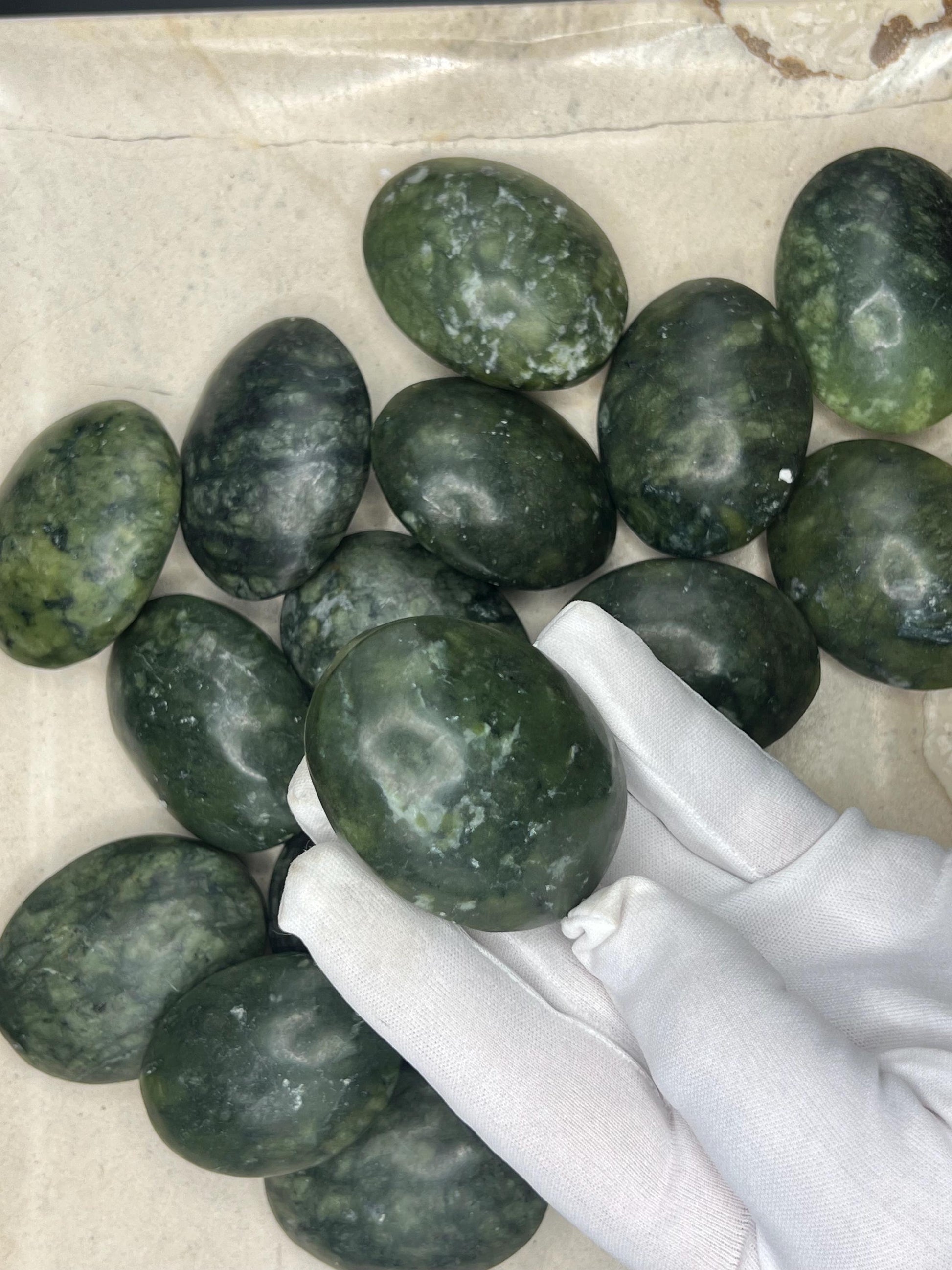 Nephrite Serpentine Jade Natural Palm Stone Smooth Polished Carved Crystal Distraction Home Decor Worry Stress Relief Anxiety Gift Christmas