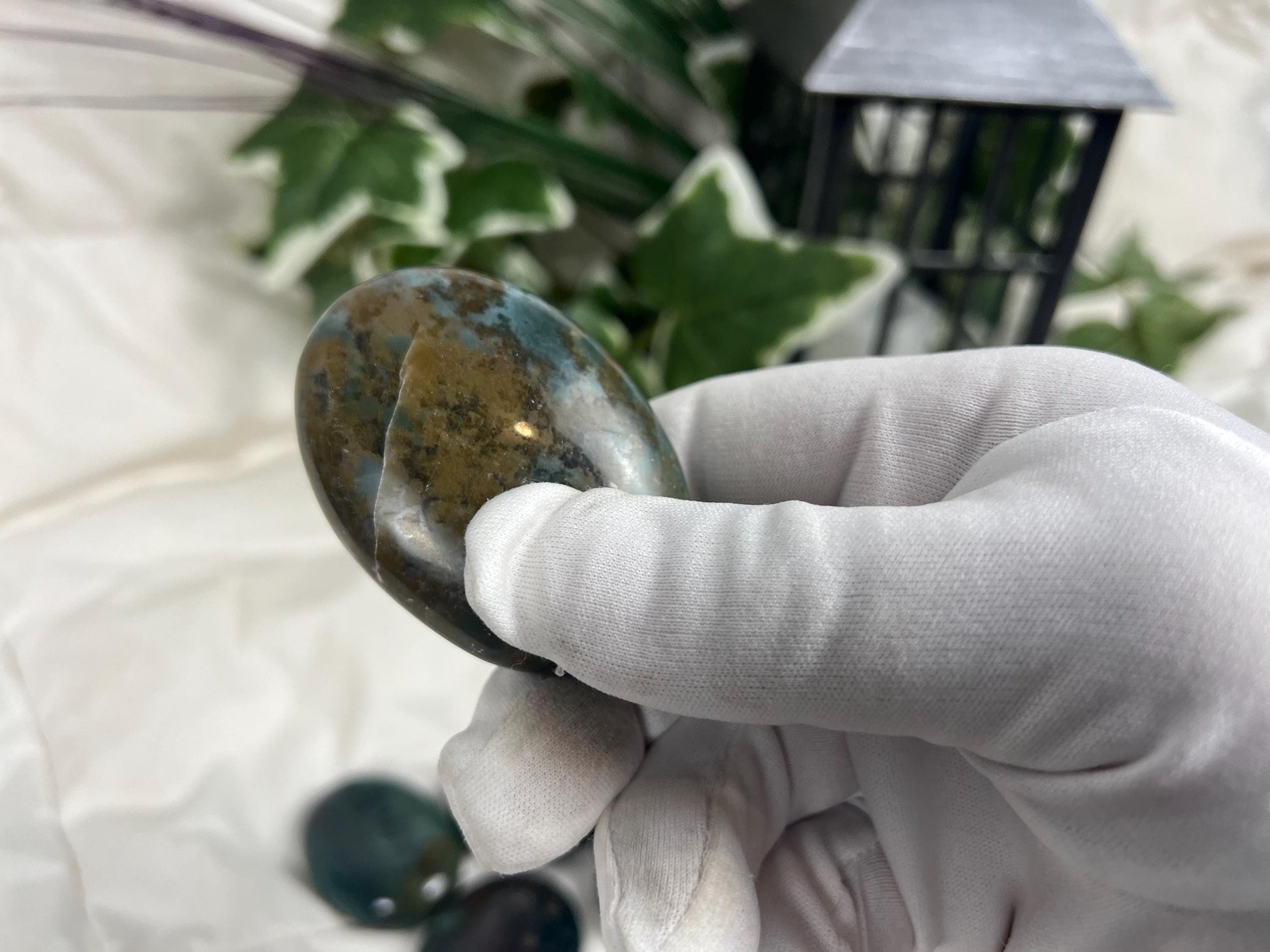 Indian Bloodstone Natural Palm Stone Smooth Polished Carved Crystal for Distraction from Anxiety or Worry Home Decor Holiday Xmas Home Decor