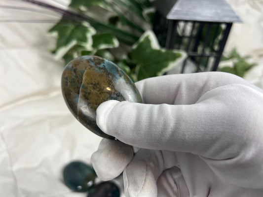 Indian Bloodstone Natural Palm Stone Smooth Polished Carved Crystal for Distraction from Anxiety or Worry Home Decor Holiday Xmas Home Decor