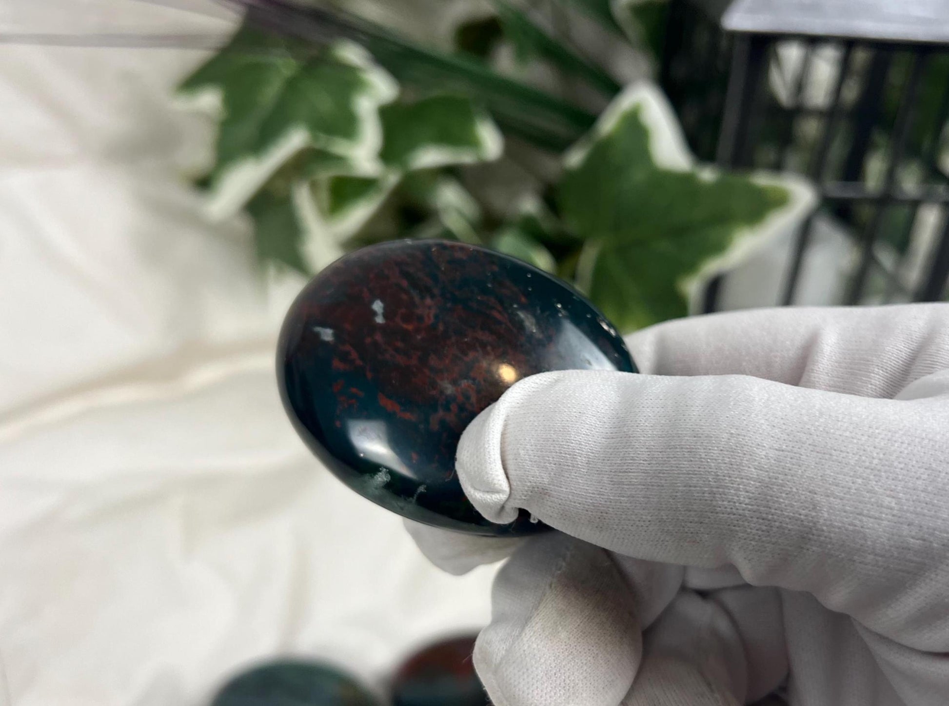 Indian Bloodstone Natural Palm Stone Smooth Polished Carved Crystal for Distraction from Anxiety or Worry Home Decor Holiday Xmas Home Decor