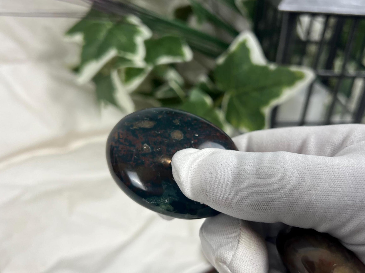Indian Bloodstone Natural Palm Stone Smooth Polished Carved Crystal for Distraction from Anxiety or Worry Home Decor Holiday Xmas Home Decor