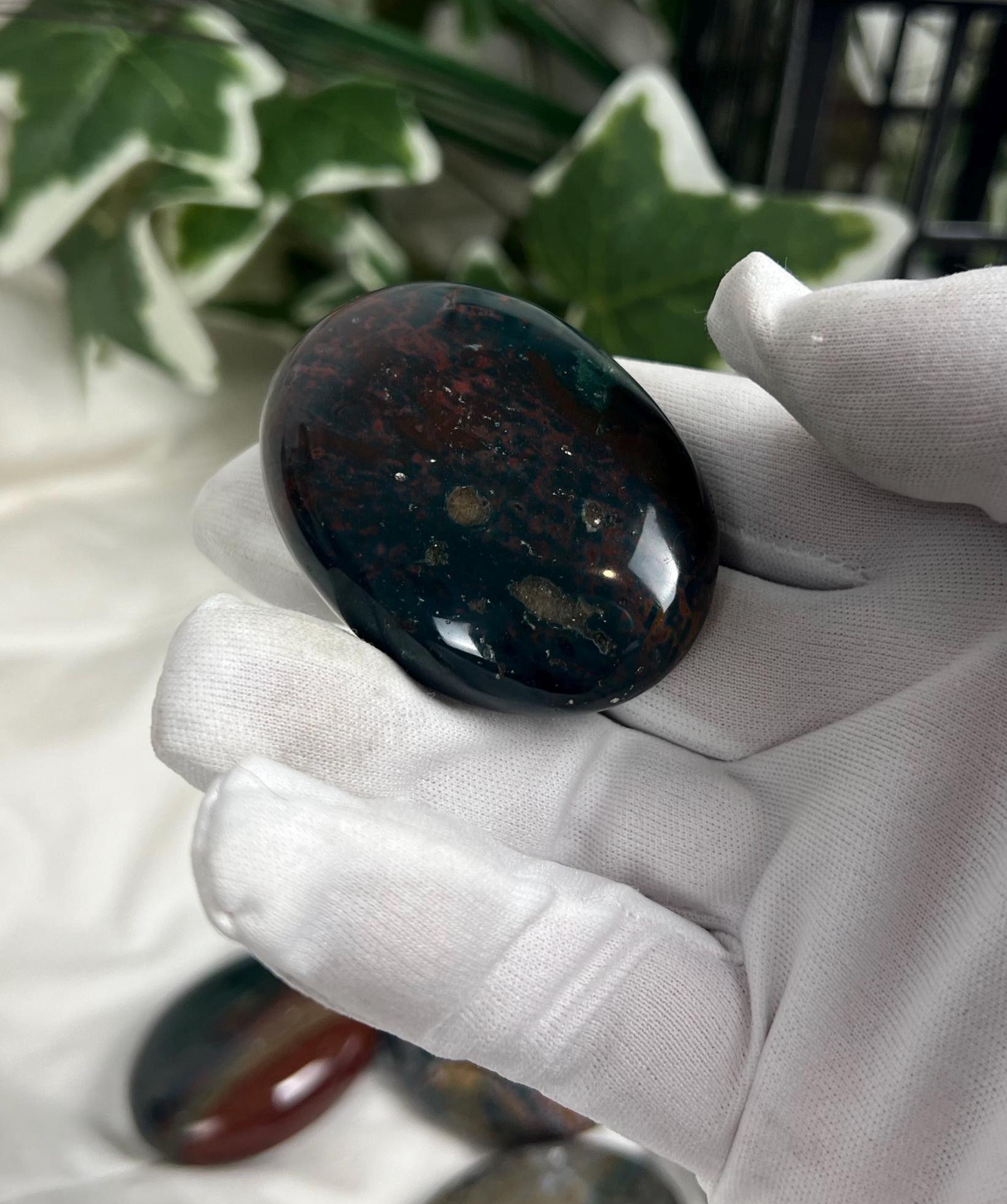Indian Bloodstone Natural Palm Stone Smooth Polished Carved Crystal for Distraction from Anxiety or Worry Home Decor Holiday Xmas Home Decor