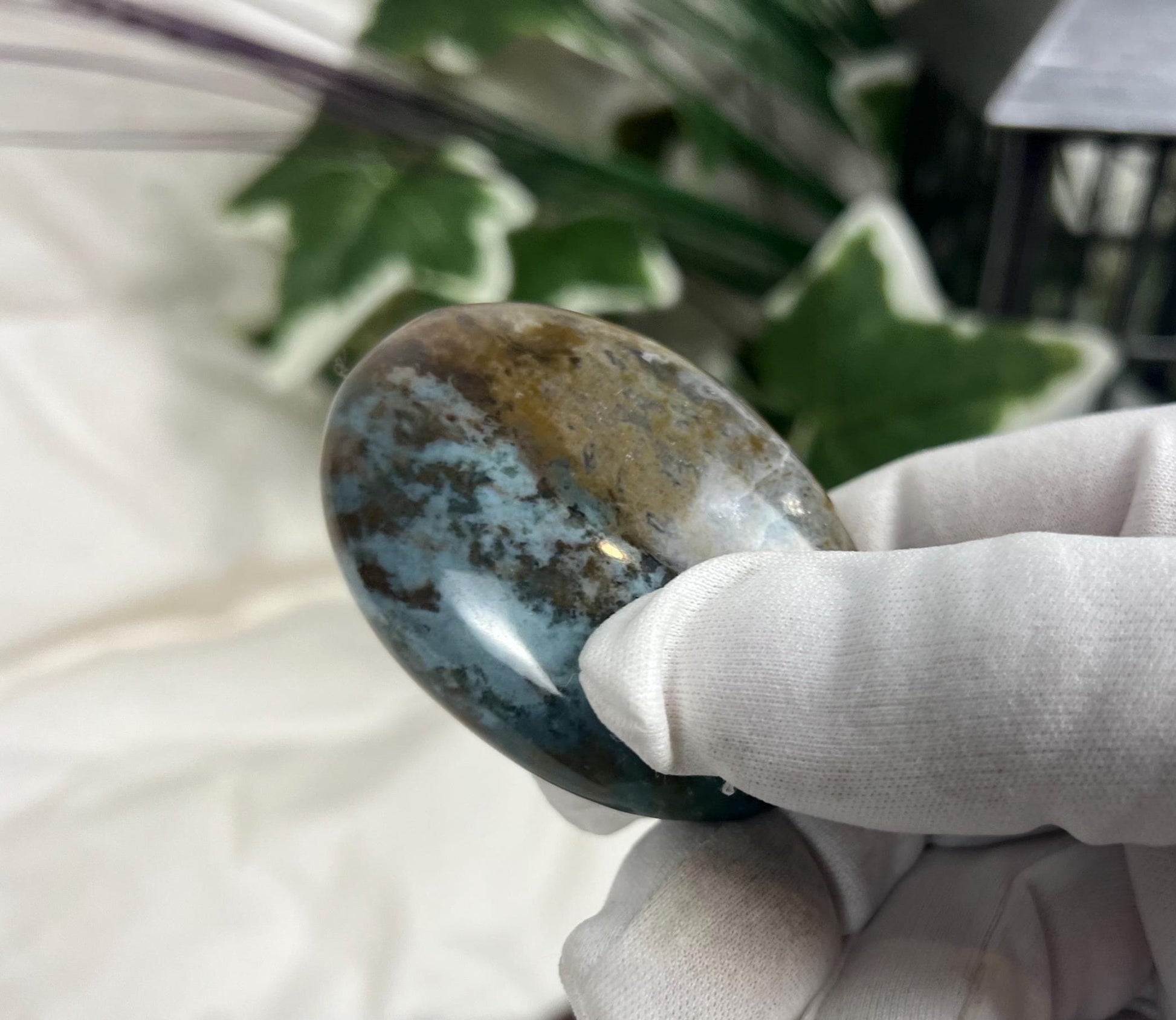 Indian Bloodstone Natural Palm Stone Smooth Polished Carved Crystal for Distraction from Anxiety or Worry Home Decor Holiday Xmas Home Decor