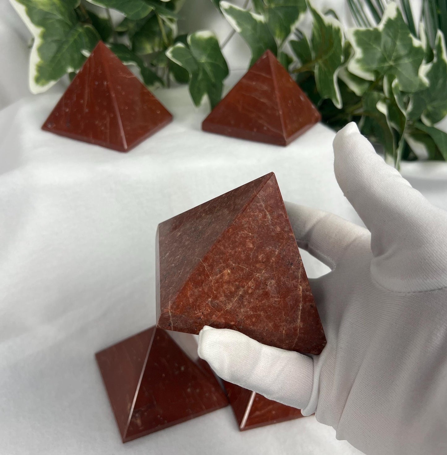 Beautiful Indian Red Jasper Natural Pyramid Smooth Polished Carved Crystal Worry Anxiety Distraction Meditation Christmas Xmas Gift Decor