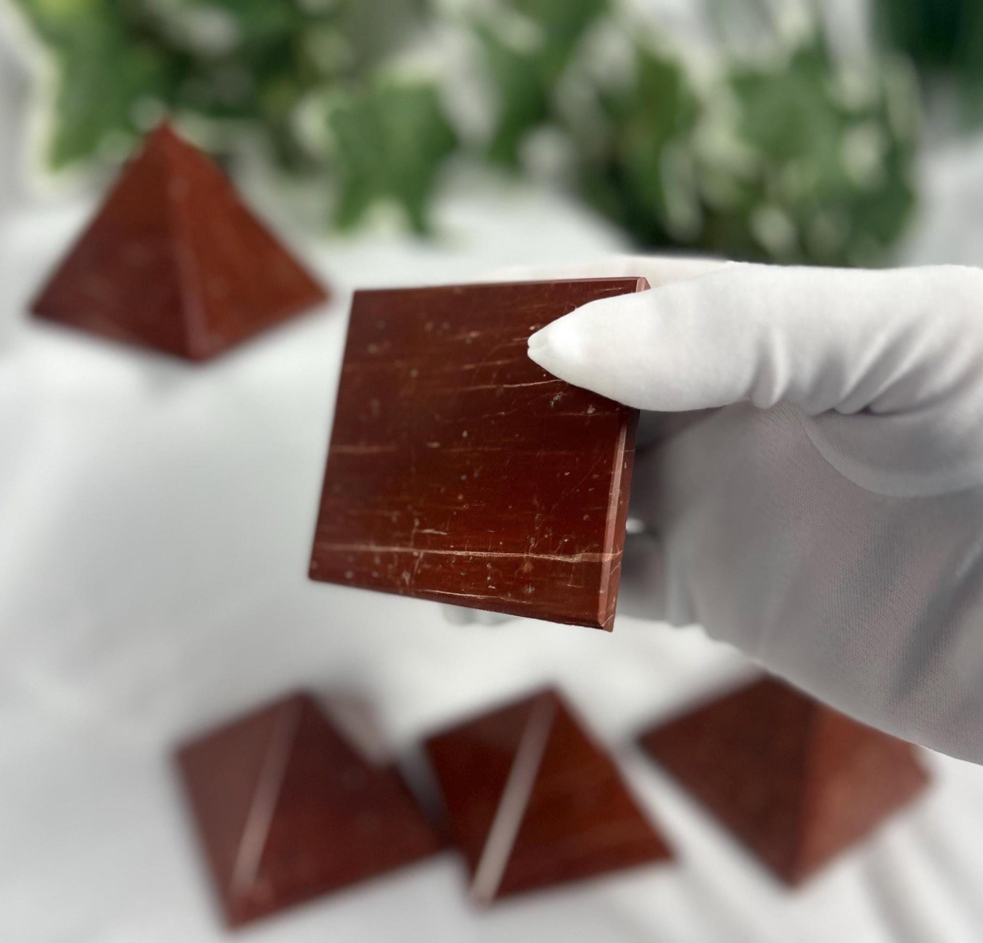 Beautiful Indian Red Jasper Natural Pyramid Smooth Polished Carved Crystal Worry Anxiety Distraction Meditation Christmas Xmas Gift Decor