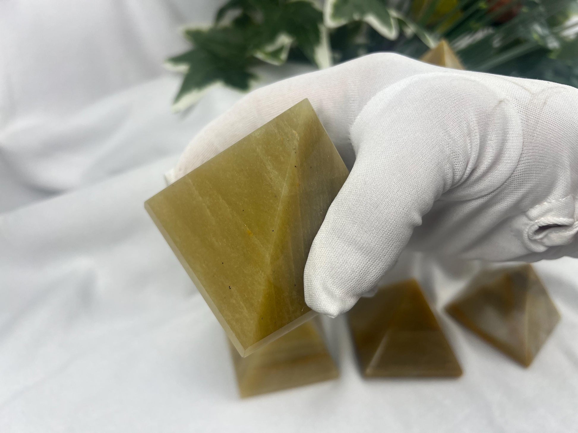 Beautiful Indian Yellow Aventurine Natural Pyramid Smooth Polished Carved Crystal Worry Anxiety Distraction Meditation Christmas Xmas Decor