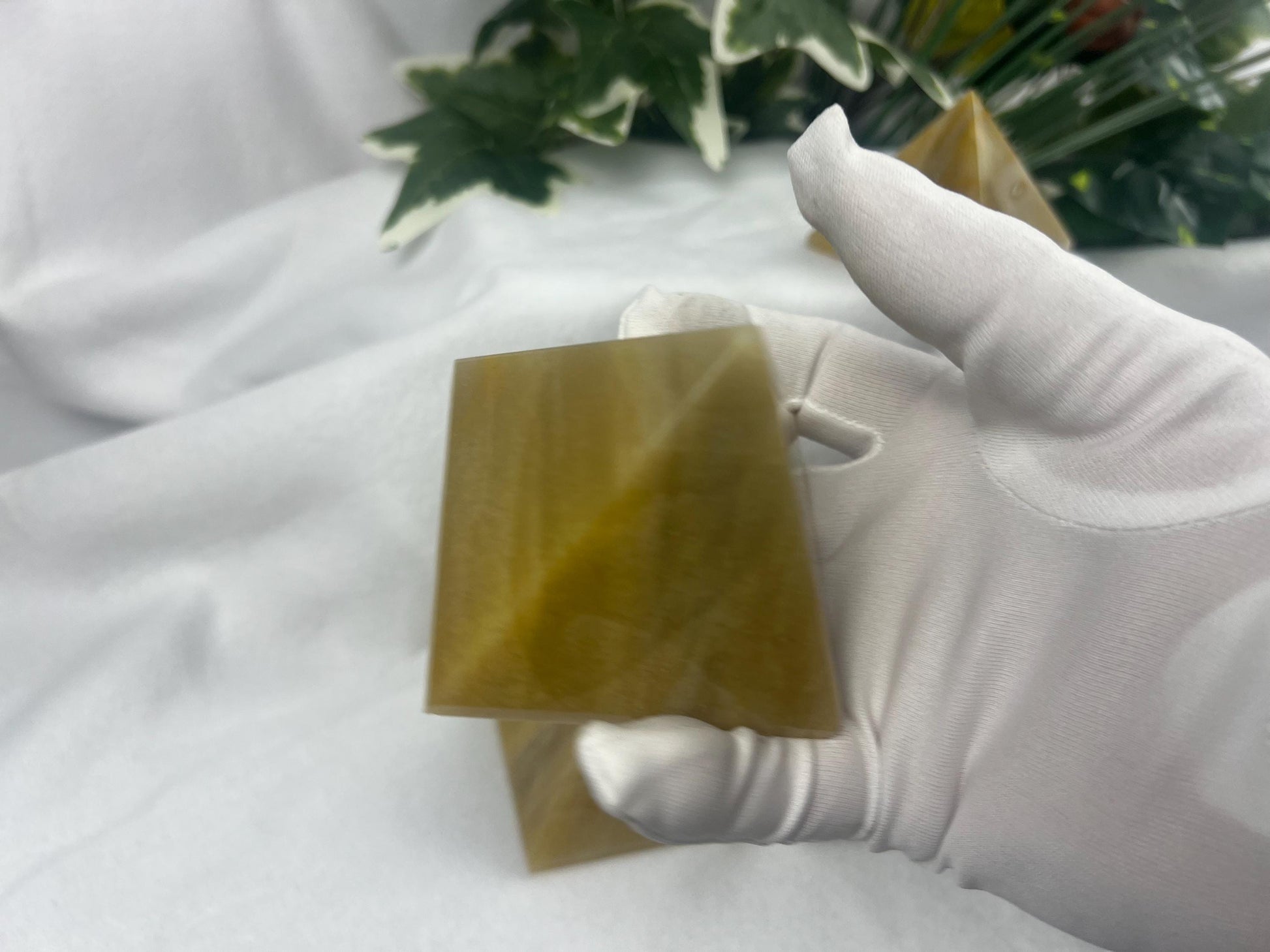 Beautiful Indian Yellow Aventurine Natural Pyramid Smooth Polished Carved Crystal Worry Anxiety Distraction Meditation Christmas Xmas Decor