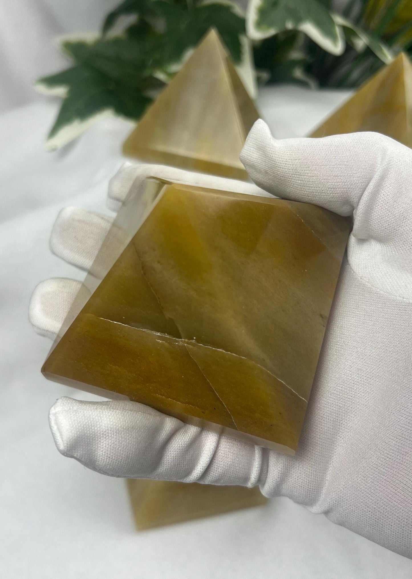 Beautiful Indian Yellow Aventurine Natural Pyramid Smooth Polished Carved Crystal Worry Anxiety Distraction Meditation Christmas Xmas Decor