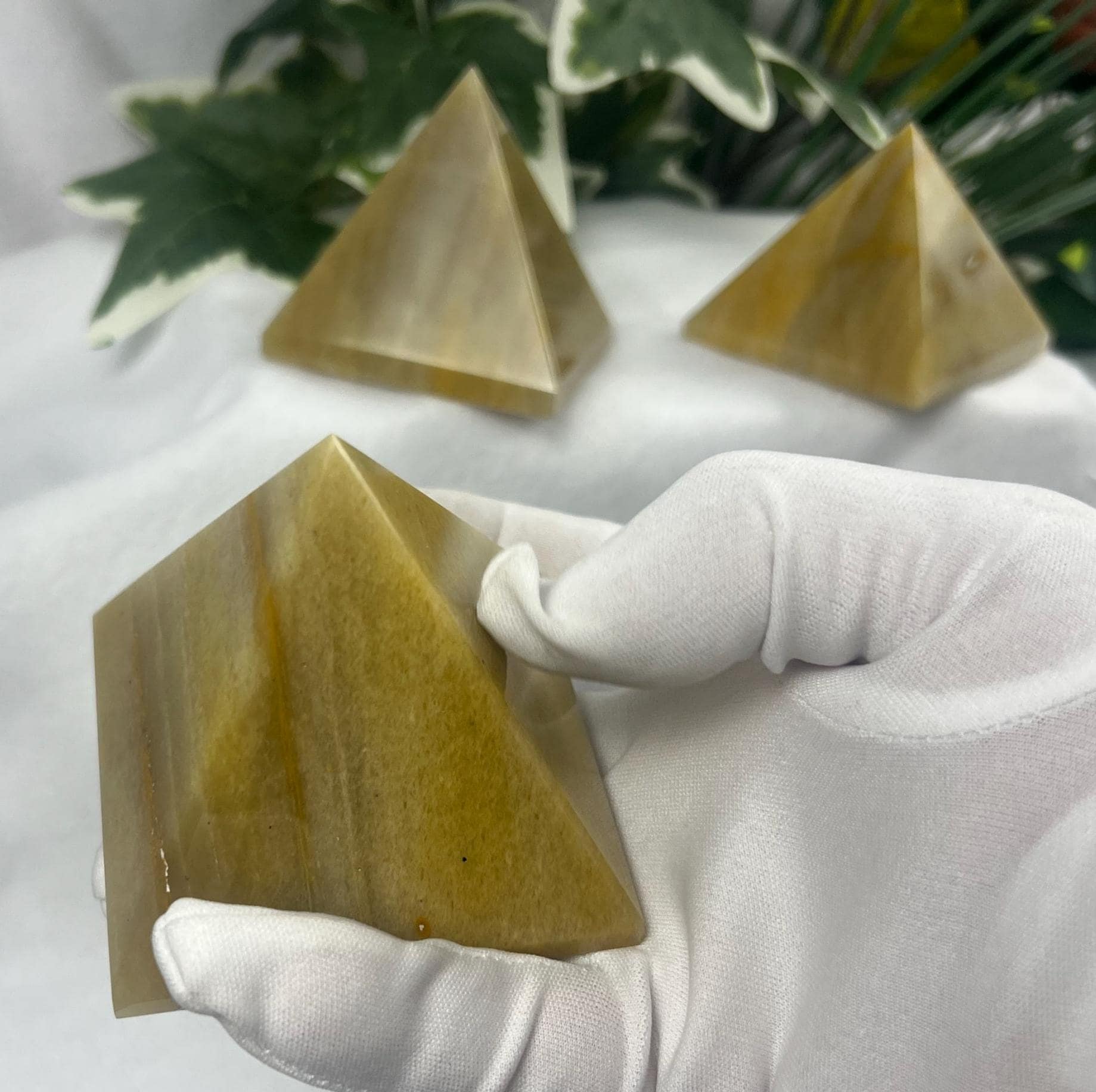 Beautiful Indian Yellow Aventurine Natural Pyramid Smooth Polished Carved Crystal Worry Anxiety Distraction Meditation Christmas Xmas Decor