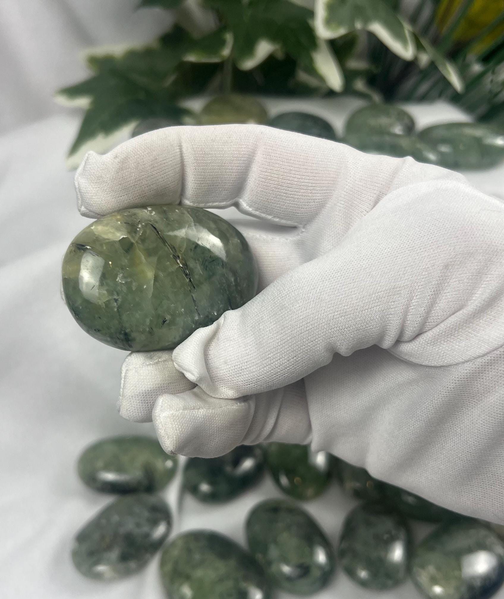 Himalayan Epidote in Prehnite Polished Crystal Palm Stones Anxiety Stress Worry Relief Gift Home Decor Birthday Christmas Xmas Meditation