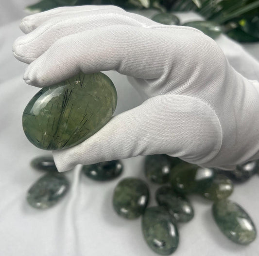 Himalayan Epidote in Prehnite Polished Crystal Palm Stones Anxiety Stress Worry Relief Gift Home Decor Birthday Christmas Xmas Meditation