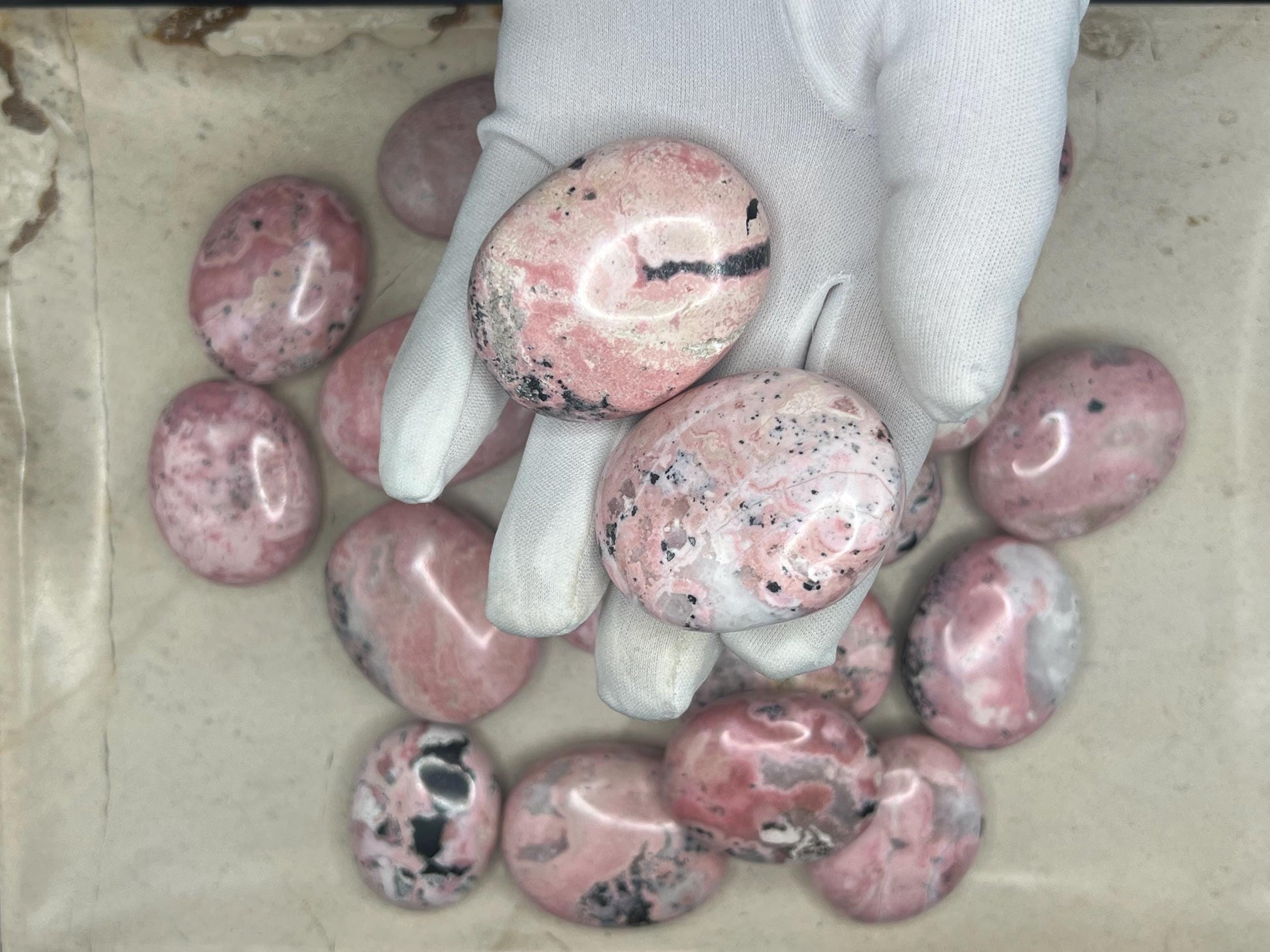 Gorgeous Rhodochrosite Calming Palm Stone Smooth Polished Carved Crystal Distraction Home Decor Worry Stress Relief Anxiety Gift Christmas