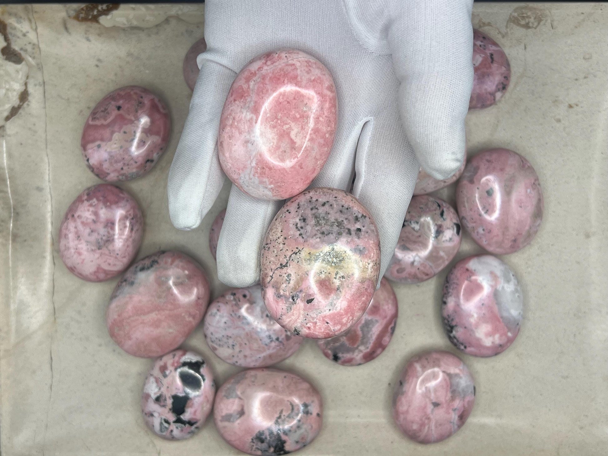 Gorgeous Rhodochrosite Calming Palm Stone Smooth Polished Carved Crystal Distraction Home Decor Worry Stress Relief Anxiety Gift Christmas
