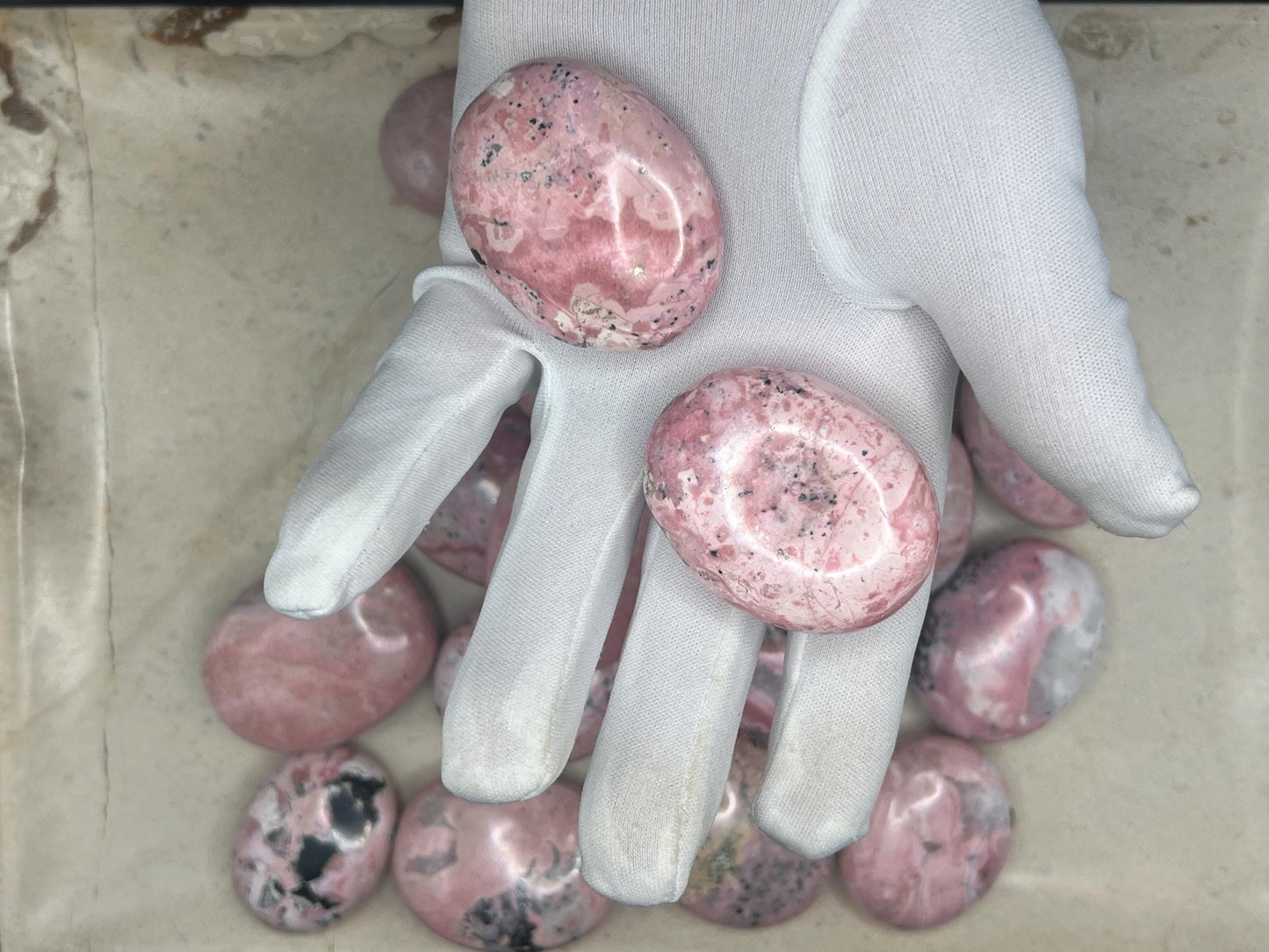 Gorgeous Rhodochrosite Calming Palm Stone Smooth Polished Carved Crystal Distraction Home Decor Worry Stress Relief Anxiety Gift Christmas