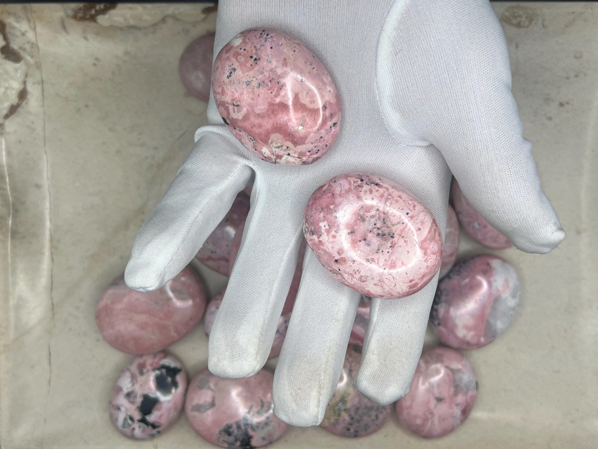 Gorgeous Rhodochrosite Calming Palm Stone Smooth Polished Carved Crystal Distraction Home Decor Worry Stress Relief Anxiety Gift Christmas