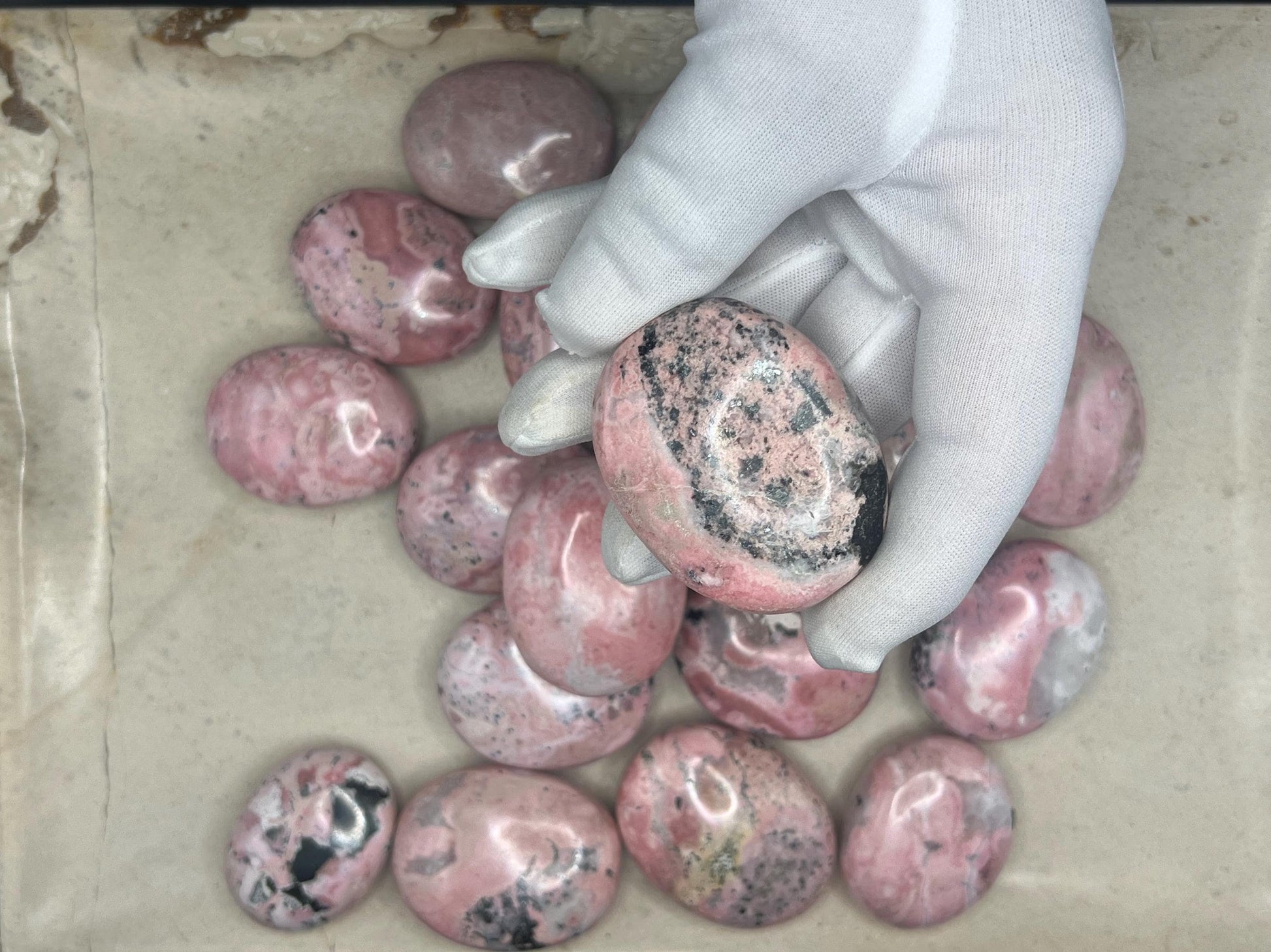 Gorgeous Rhodochrosite Calming Palm Stone Smooth Polished Carved Crystal Distraction Home Decor Worry Stress Relief Anxiety Gift Christmas