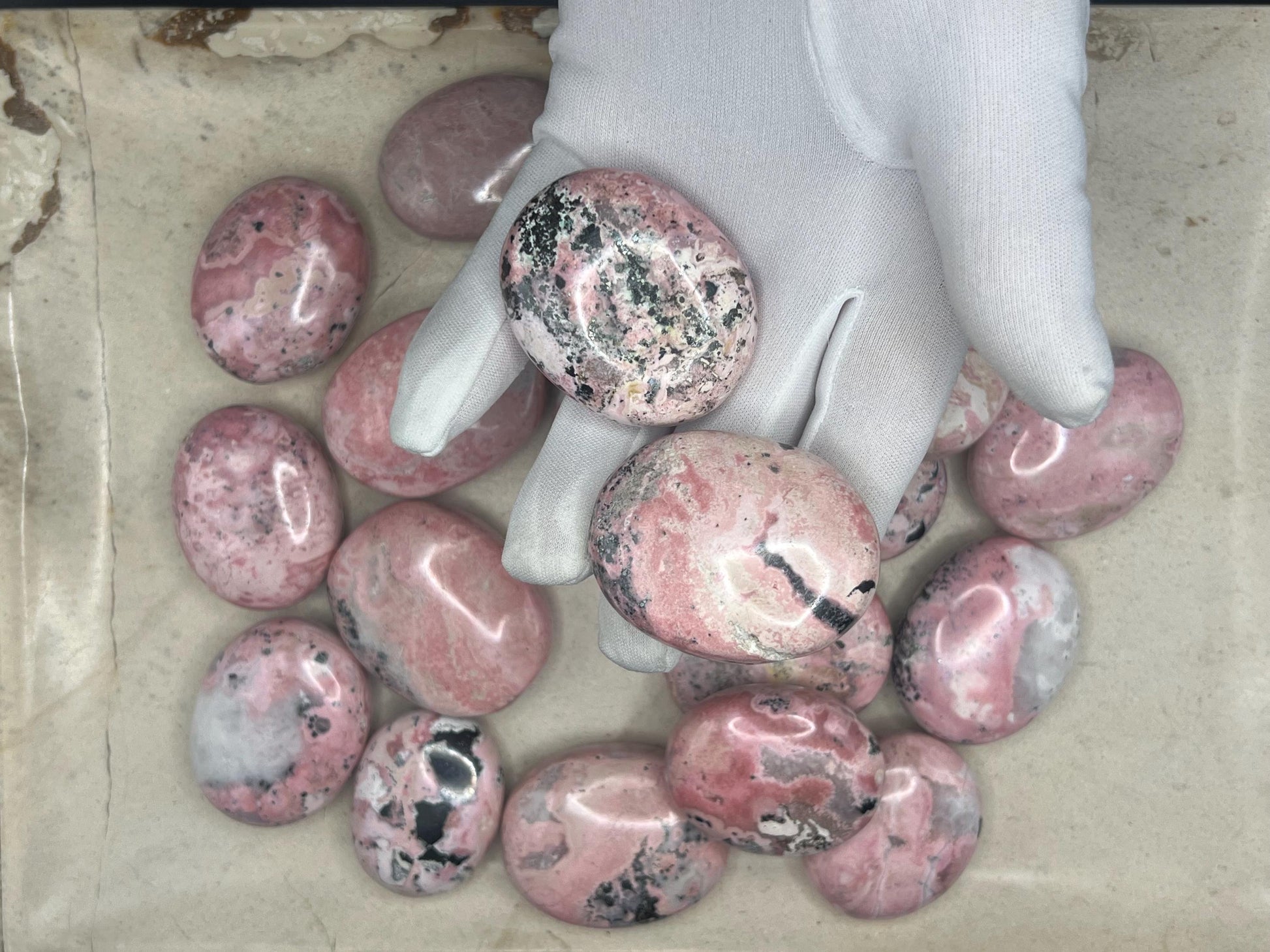 Gorgeous Rhodochrosite Calming Palm Stone Smooth Polished Carved Crystal Distraction Home Decor Worry Stress Relief Anxiety Gift Christmas