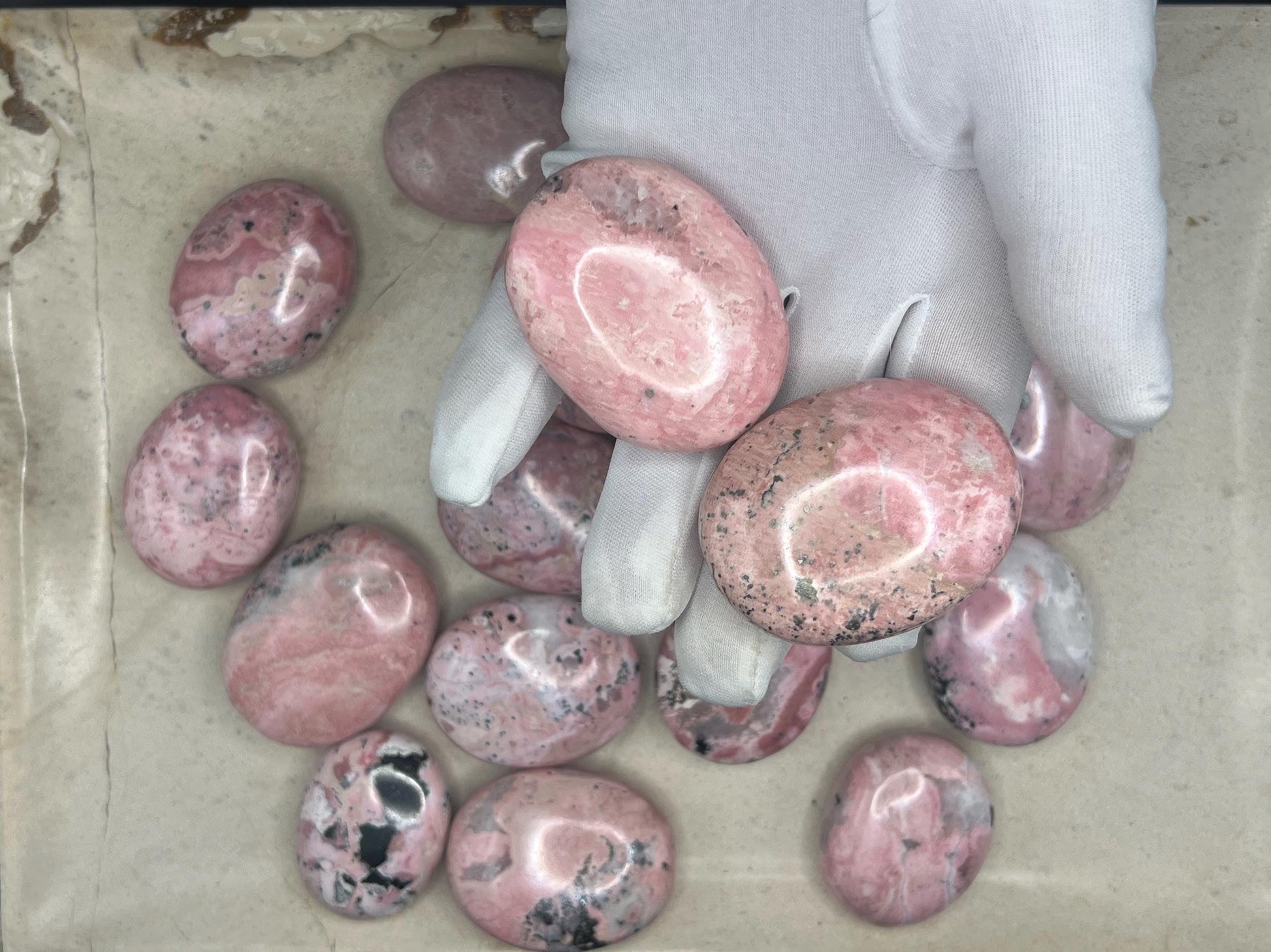 Gorgeous Rhodochrosite Calming Palm Stone Smooth Polished Carved Crystal Distraction Home Decor Worry Stress Relief Anxiety Gift Christmas