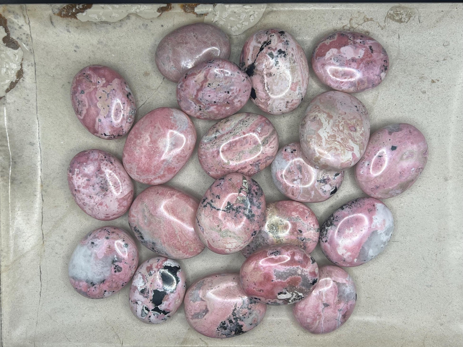 Gorgeous Rhodochrosite Calming Palm Stone Smooth Polished Carved Crystal Distraction Home Decor Worry Stress Relief Anxiety Gift Christmas