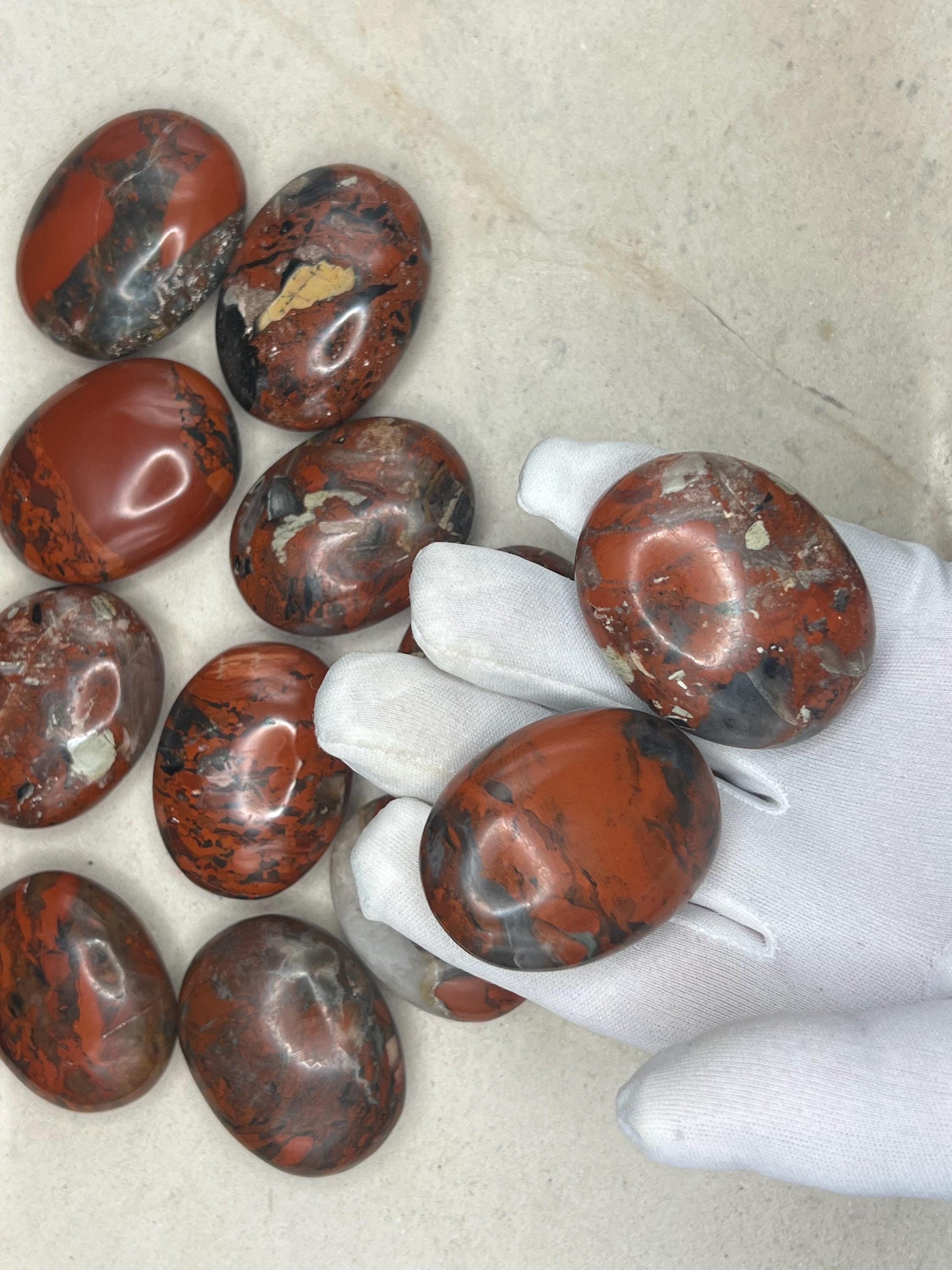 Australian Brecciated Jasper Natural Palm Stone Smooth Polished Carved Crystal Distraction Home Decor Worry Stress Relief Anxiety Gift