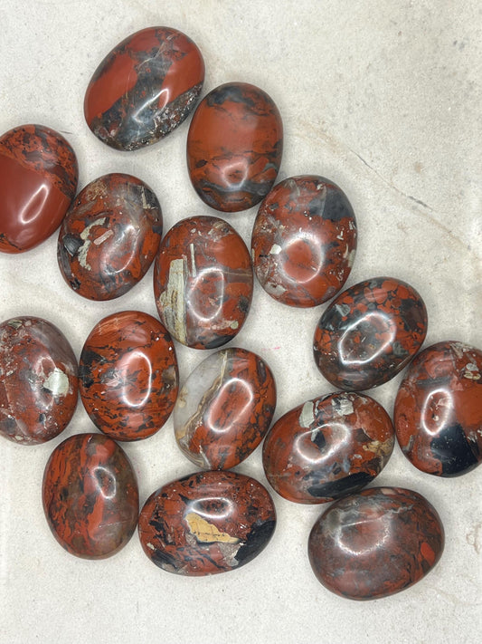 Australian Brecciated Jasper Natural Palm Stone Smooth Polished Carved Crystal Distraction Home Decor Worry Stress Relief Anxiety Gift