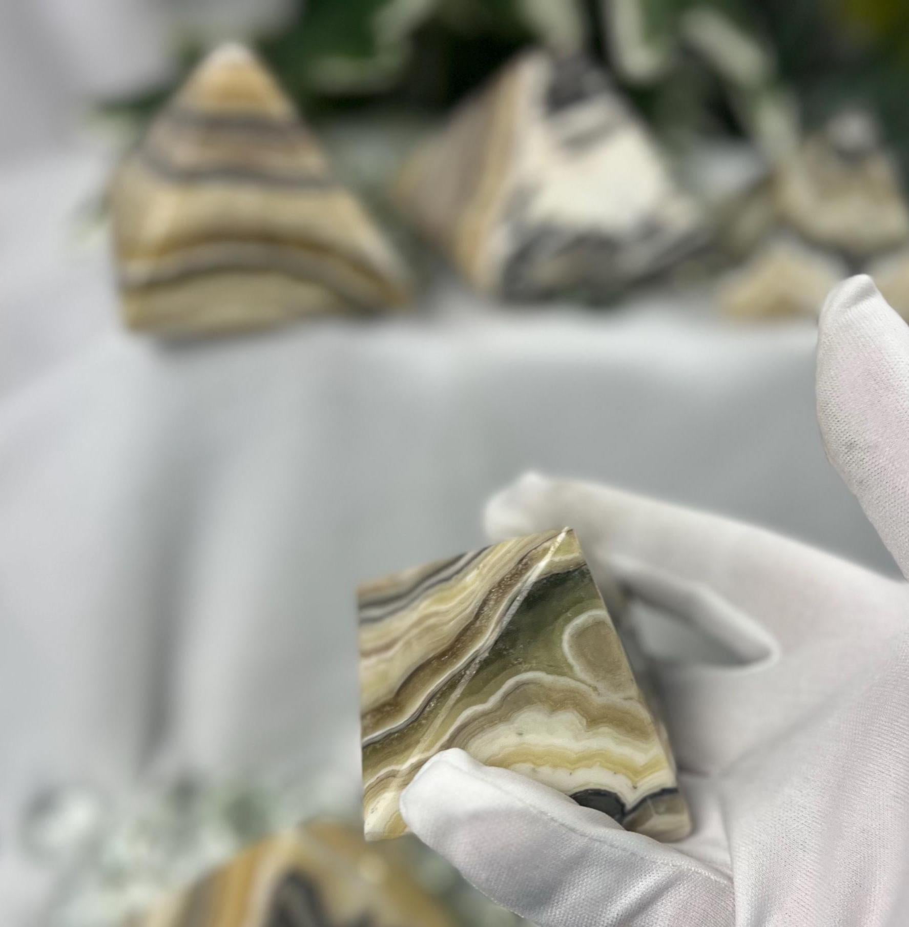 Striking Indian Zebra Calcite Natural Pyramid Smooth Polished Carved Crystal Worry Anxiety Distraction Meditation Christmas Xmas Gift Decor