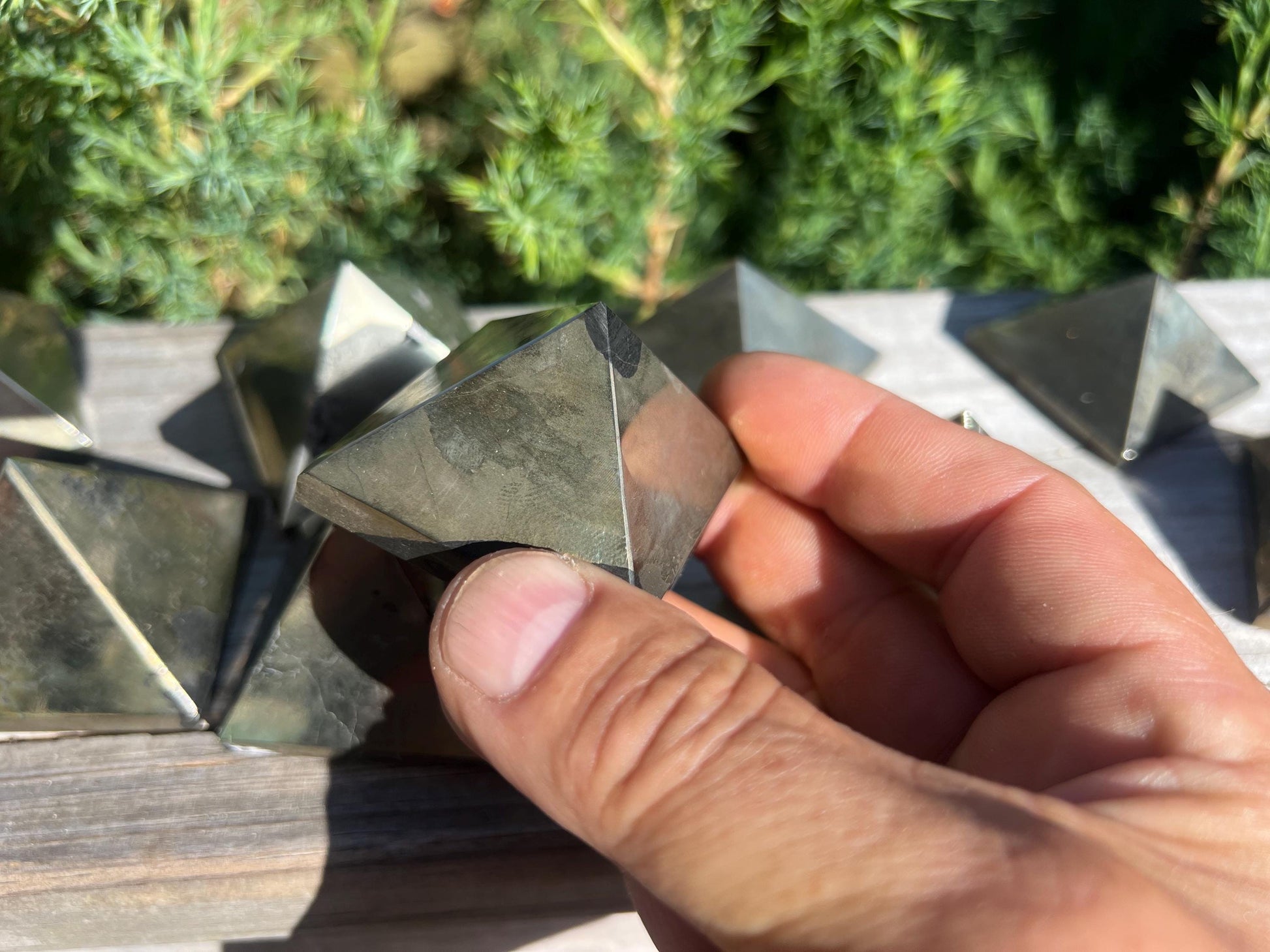 Beautiful Iron Pyrite Natural Pyramid Smooth Polished Carved Crystal Worry Anxiety Distraction Meditation Christmas Xmas Decor Jewelry Gift