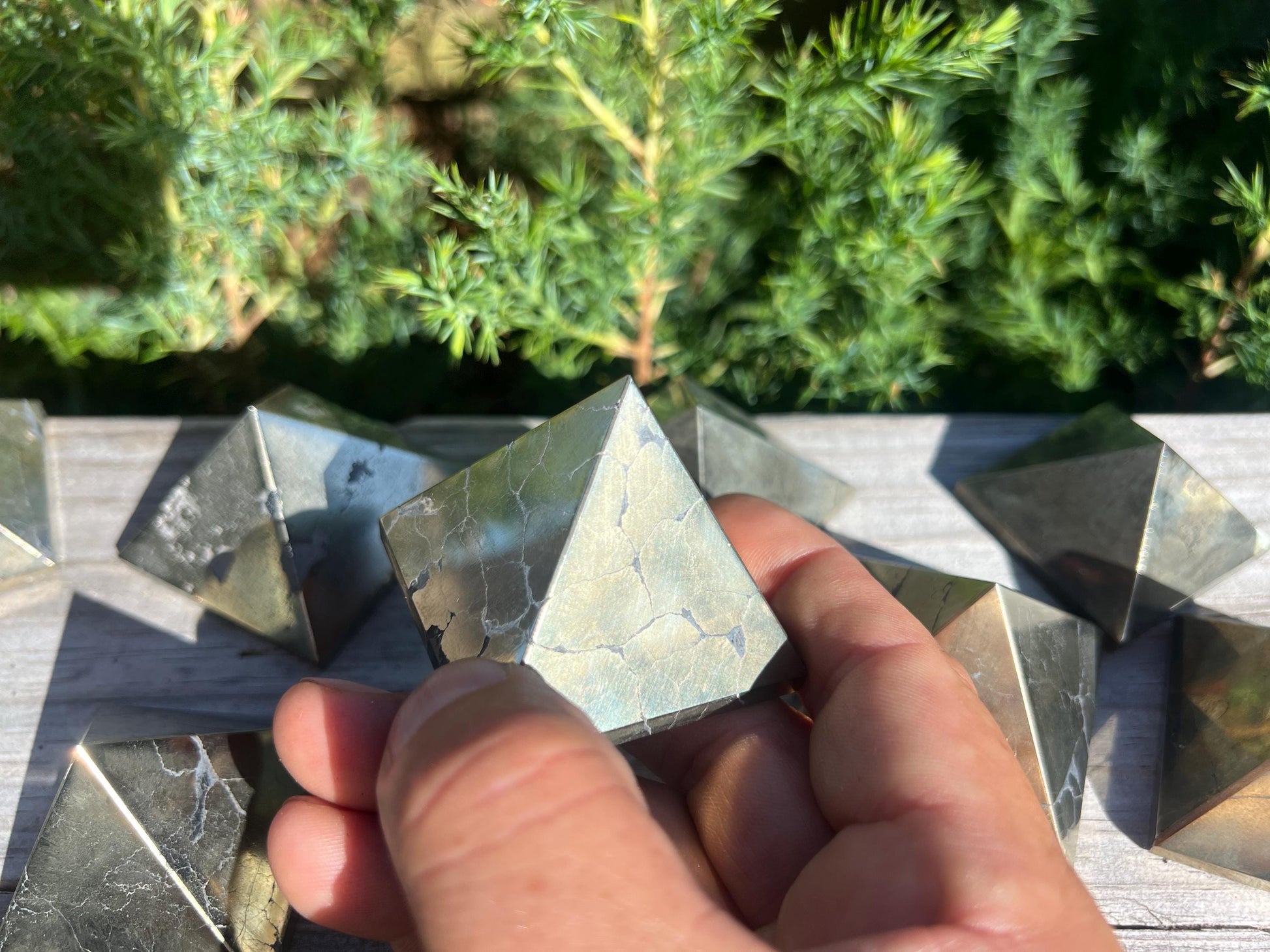 Beautiful Iron Pyrite Natural Pyramid Smooth Polished Carved Crystal Worry Anxiety Distraction Meditation Christmas Xmas Decor Jewelry Gift