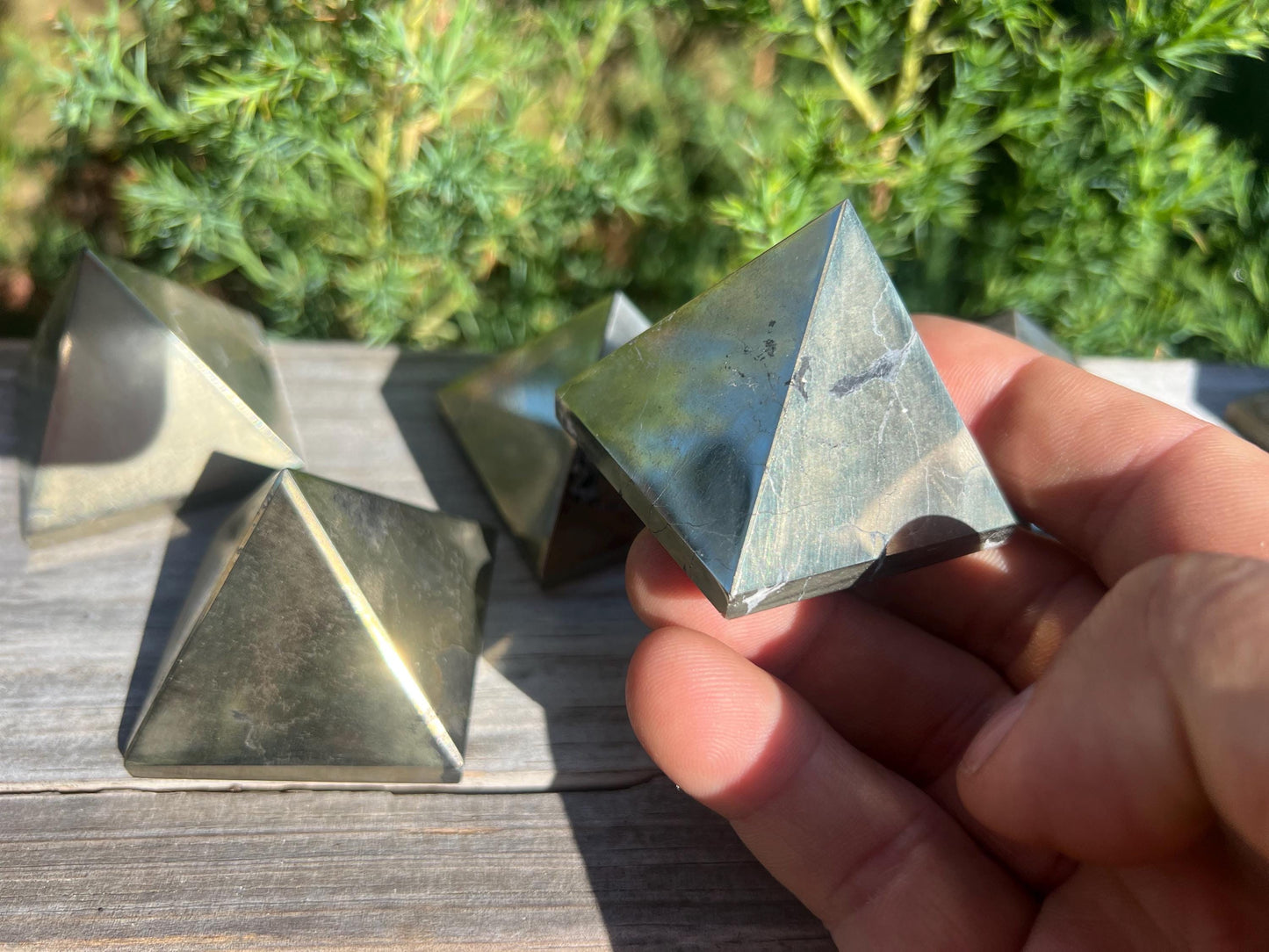 Beautiful Iron Pyrite Natural Pyramid Smooth Polished Carved Crystal Worry Anxiety Distraction Meditation Christmas Xmas Decor Jewelry Gift