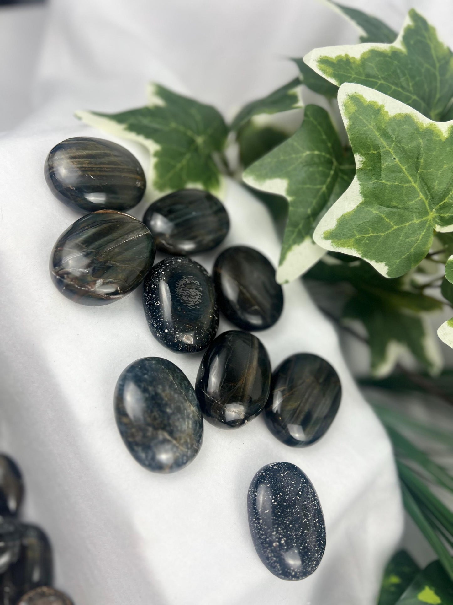 Australian Blue Cats Eye Palm Stone Smooth Polished Carved Crystal for Distraction Pocket Worry Anxiety Home Decor Gift Xmas Christmas