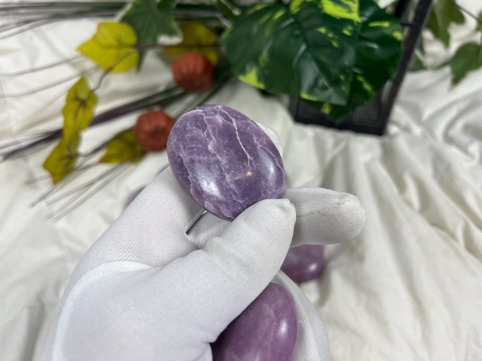 Brazilian Lithionite Natural Palm Stone Smooth Polished Carved Crystal Distraction Home Decor Worry Stress Relief Anxiety Gift Xmas Relief