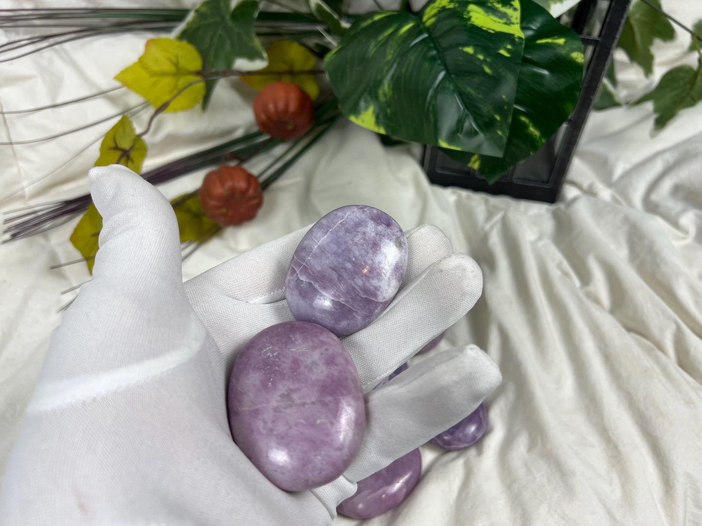 Brazilian Lithionite Natural Palm Stone Smooth Polished Carved Crystal Distraction Home Decor Worry Stress Relief Anxiety Gift Xmas Relief