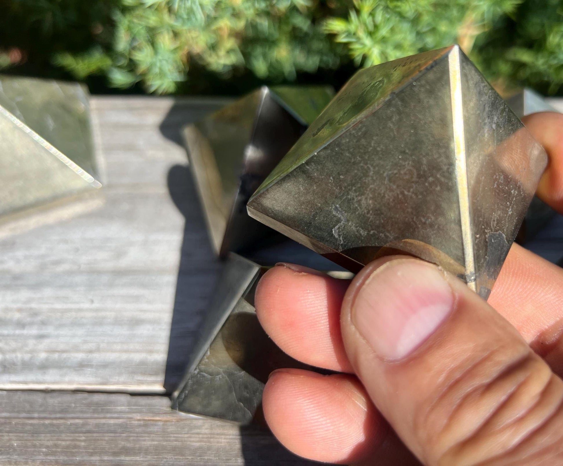 Beautiful Iron Pyrite Natural Pyramid Smooth Polished Carved Crystal Worry Anxiety Distraction Meditation Christmas Xmas Decor Jewelry Gift