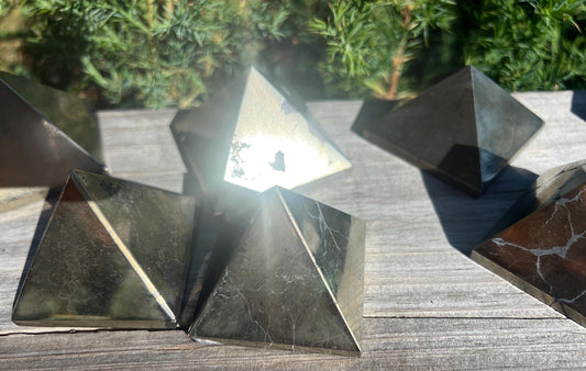 Beautiful Iron Pyrite Natural Pyramid Smooth Polished Carved Crystal Worry Anxiety Distraction Meditation Christmas Xmas Decor Jewelry Gift