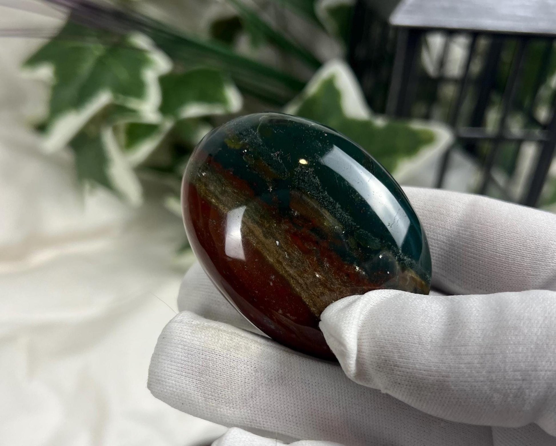 Indian Bloodstone Natural Palm Stone Smooth Polished Carved Crystal for Distraction from Anxiety or Worry Home Decor Holiday Xmas Home Decor