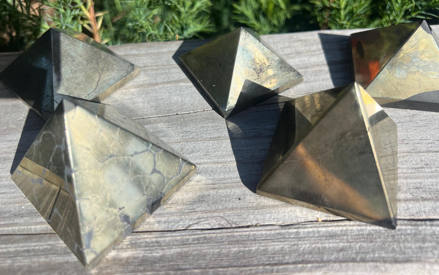 Beautiful Iron Pyrite Natural Pyramid Smooth Polished Carved Crystal Worry Anxiety Distraction Meditation Christmas Xmas Decor Jewelry Gift