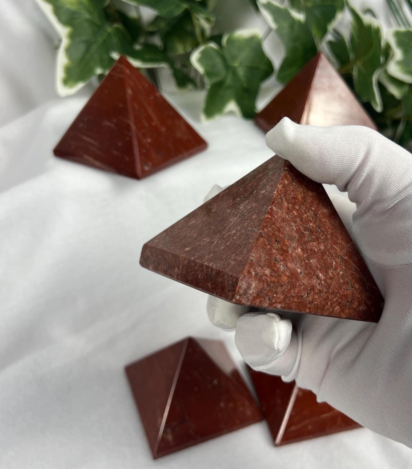 Beautiful Indian Red Jasper Natural Pyramid Smooth Polished Carved Crystal Worry Anxiety Distraction Meditation Christmas Xmas Gift Decor