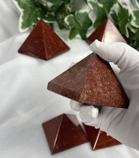 Beautiful Indian Red Jasper Natural Pyramid Smooth Polished Carved Crystal Worry Anxiety Distraction Meditation Christmas Xmas Gift Decor