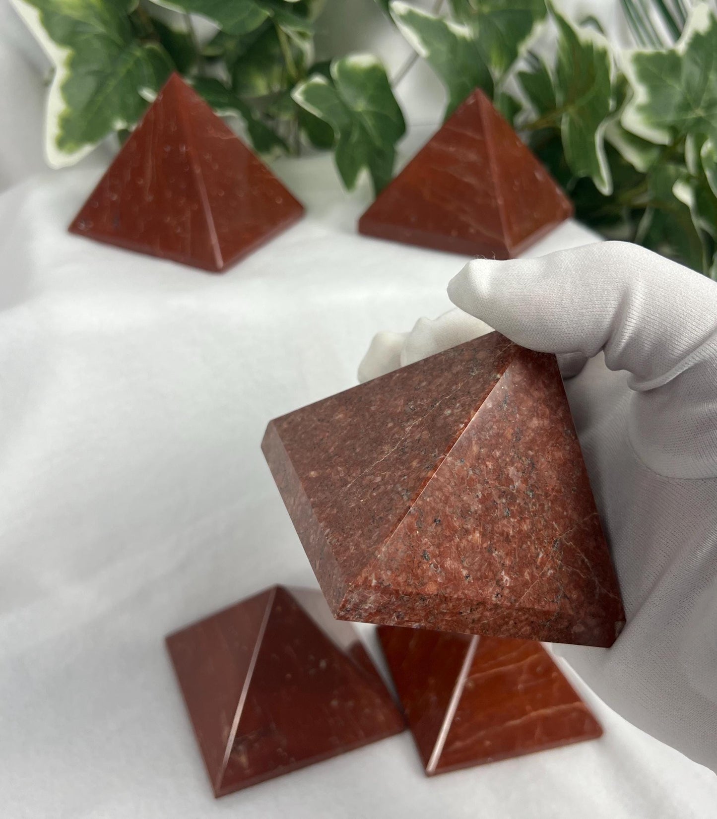 Beautiful Indian Red Jasper Natural Pyramid Smooth Polished Carved Crystal Worry Anxiety Distraction Meditation Christmas Xmas Gift Decor