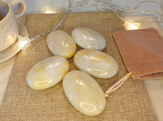 Lemon Quartz Natural Palm Stone Smooth Polished Carved Crystal for Distraction Birthday Christmas Xmas Gift