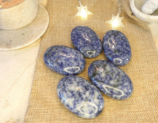 Blue Spot Jasper Natural Palm Stone Smooth Polished Carved Crystal for