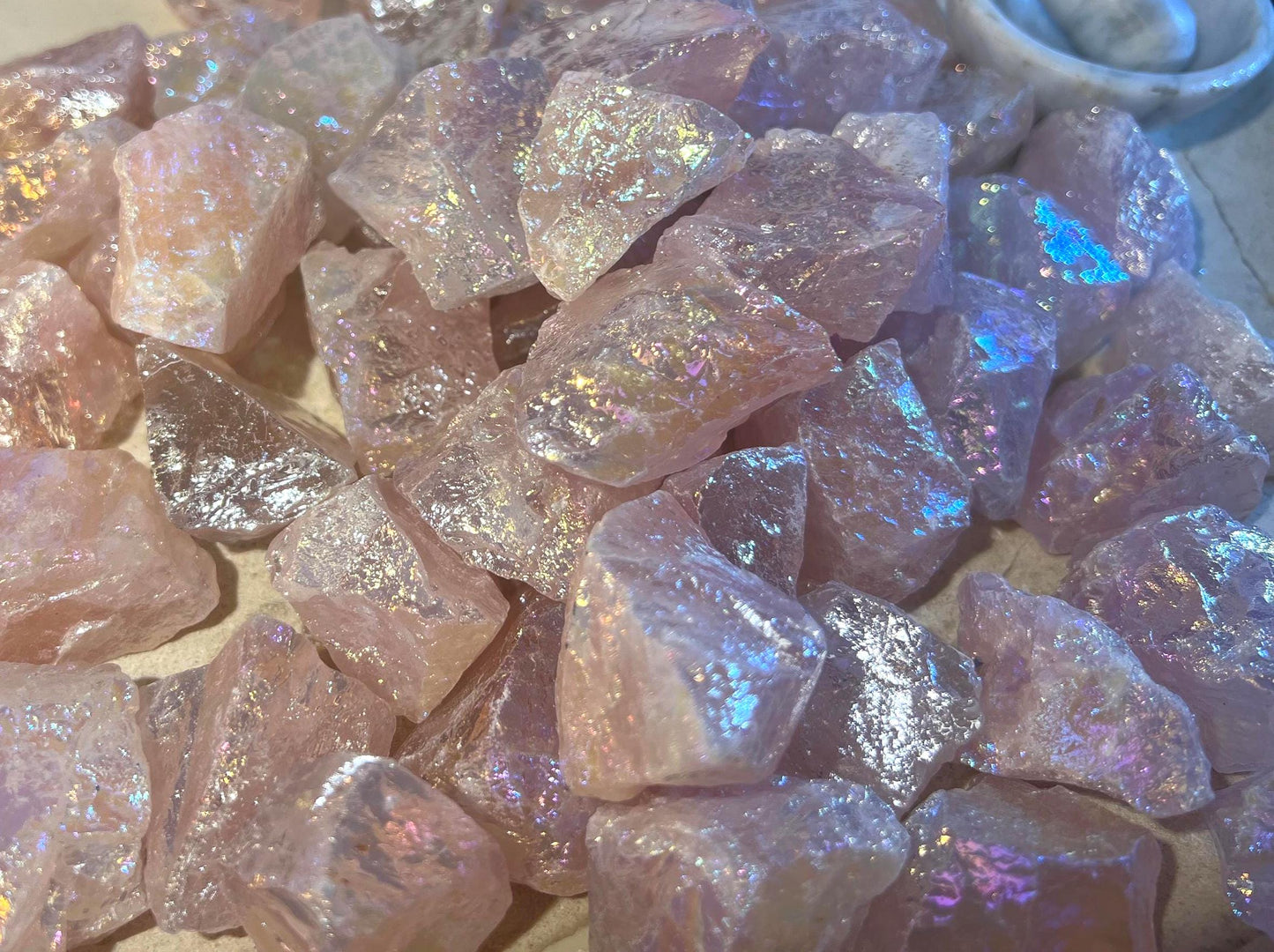 Angel Aura Rose Quartz Raw Crystal Polished Carved Crystal for Distraction from Anxiety or Worry Home Decor Holiday Xmas Meditation Pocket