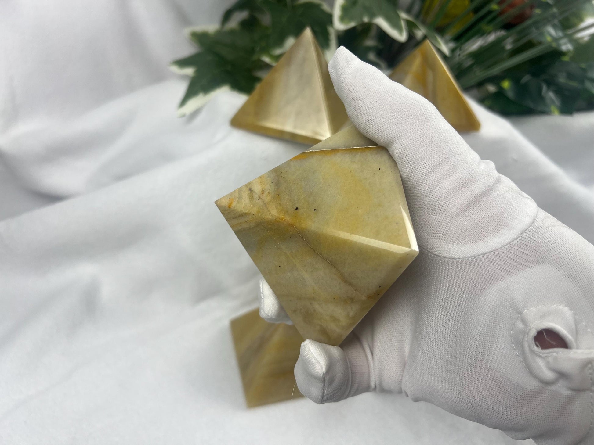 Beautiful Indian Yellow Aventurine Natural Pyramid Smooth Polished Carved Crystal Worry Anxiety Distraction Meditation Christmas Xmas Decor