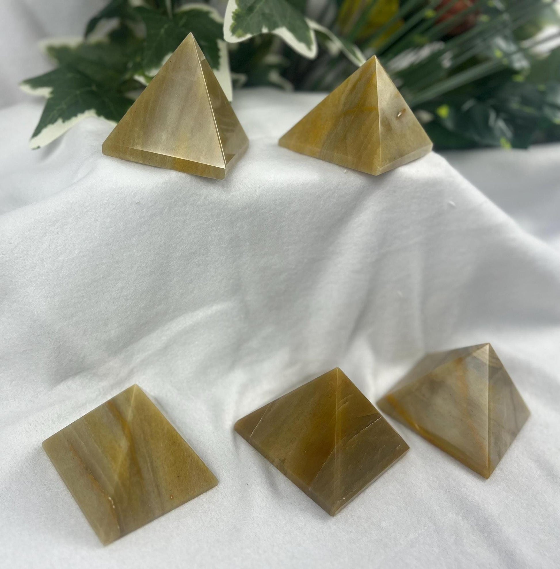 Beautiful Indian Yellow Aventurine Natural Pyramid Smooth Polished Carved Crystal Worry Anxiety Distraction Meditation Christmas Xmas Decor