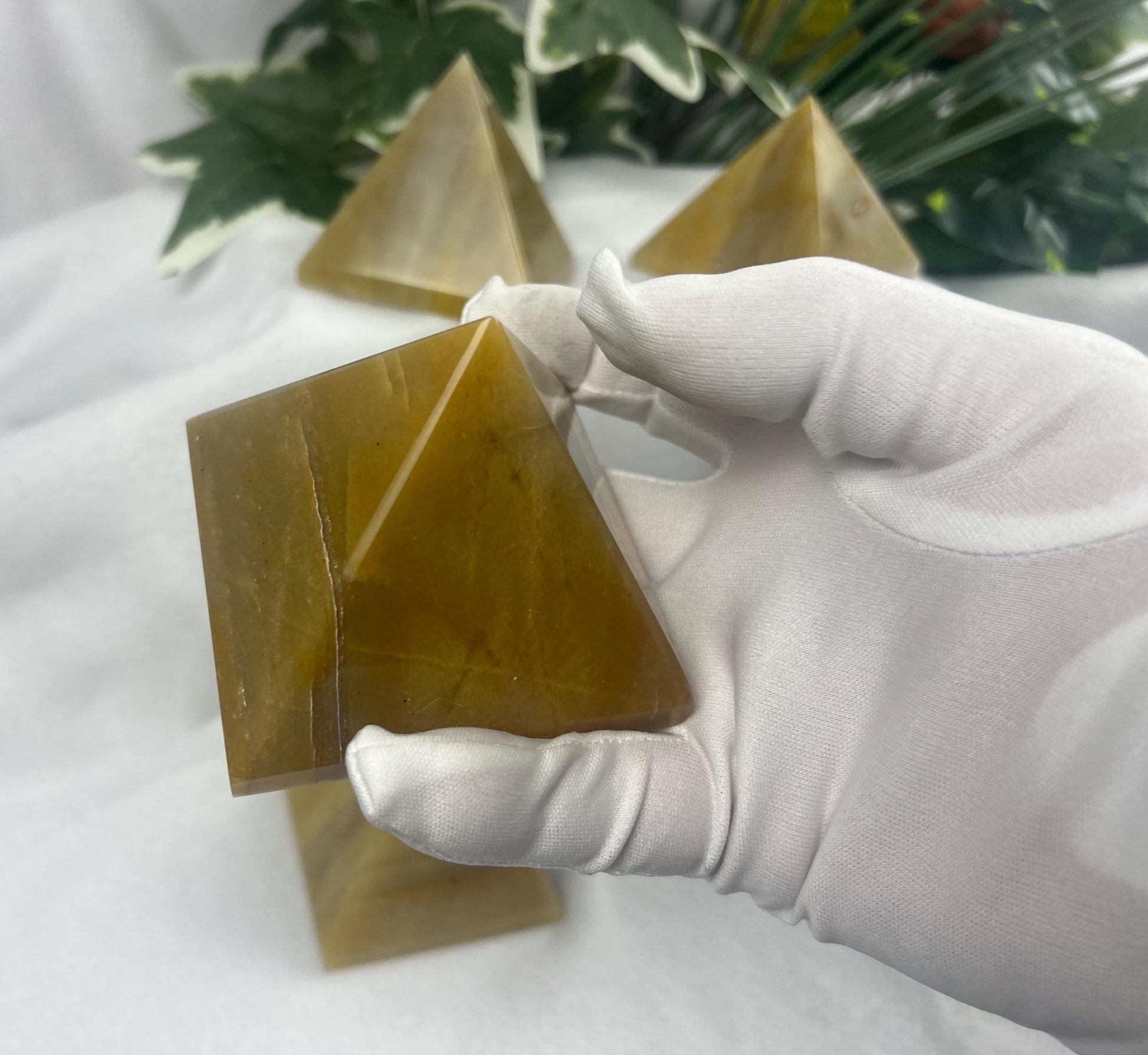 Beautiful Indian Yellow Aventurine Natural Pyramid Smooth Polished Carved Crystal Worry Anxiety Distraction Meditation Christmas Xmas Decor