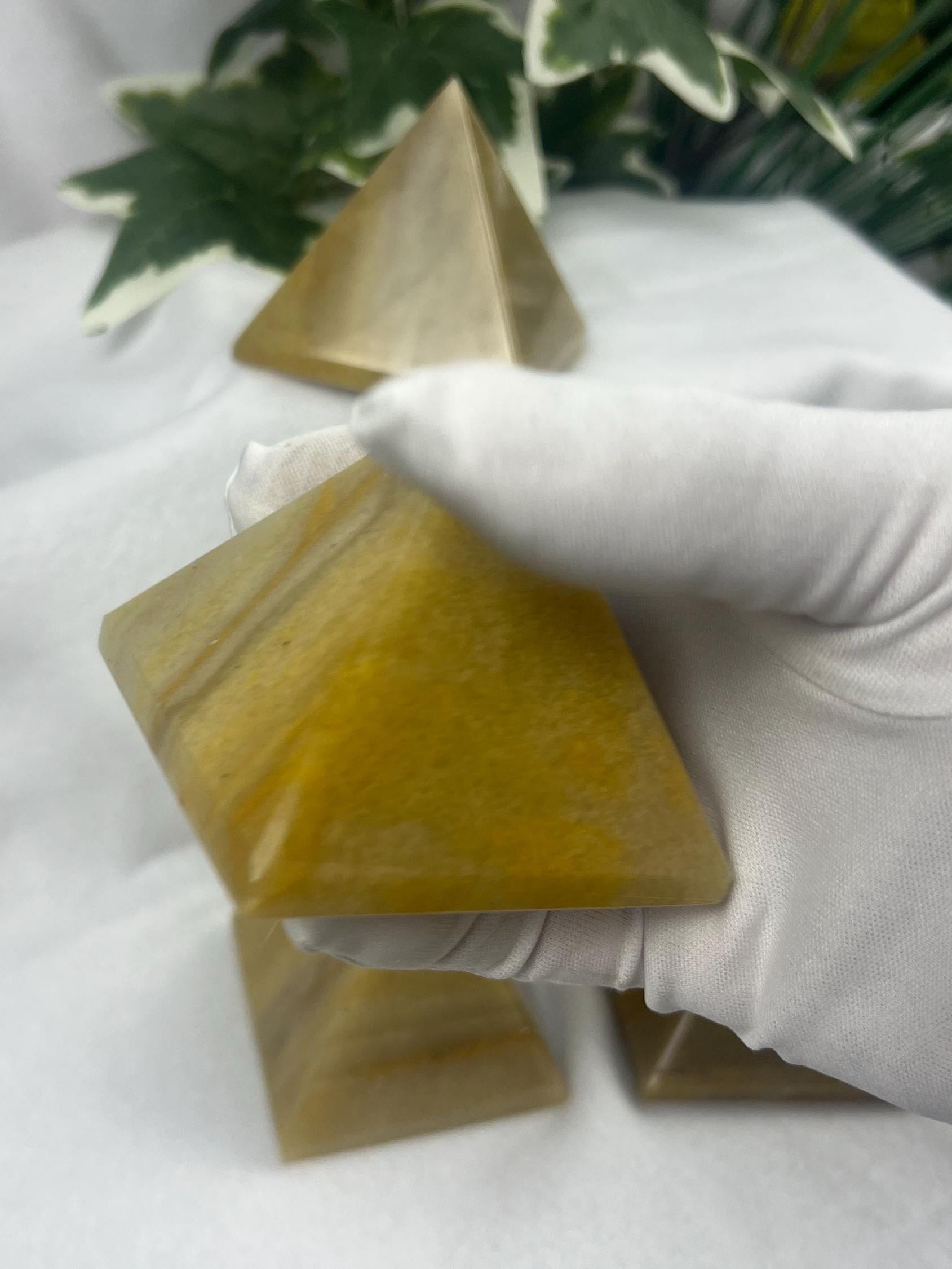 Beautiful Indian Yellow Aventurine Natural Pyramid Smooth Polished Carved Crystal Worry Anxiety Distraction Meditation Christmas Xmas Decor